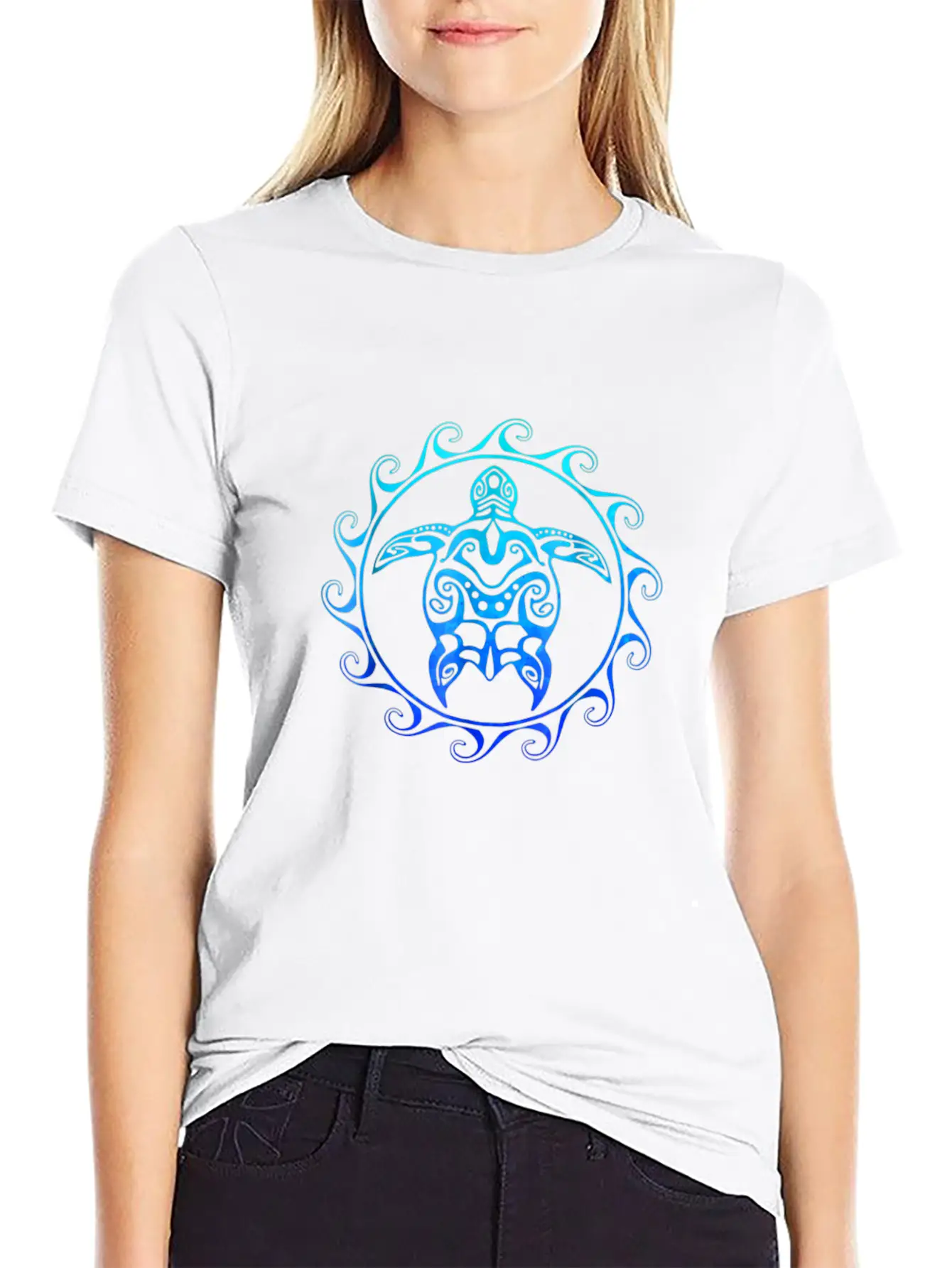 Ocean Blue Tribal Hawaiian Sea Turtle T-shirt Basic Graphic T-Shirt – Daily Comfort In Soft Cotton