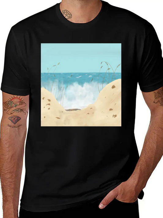 Ocean Waves Against The Shore And Sand Dunes Lightweight Cotton T-Shirt – Daily Comfort Graphic Shirt