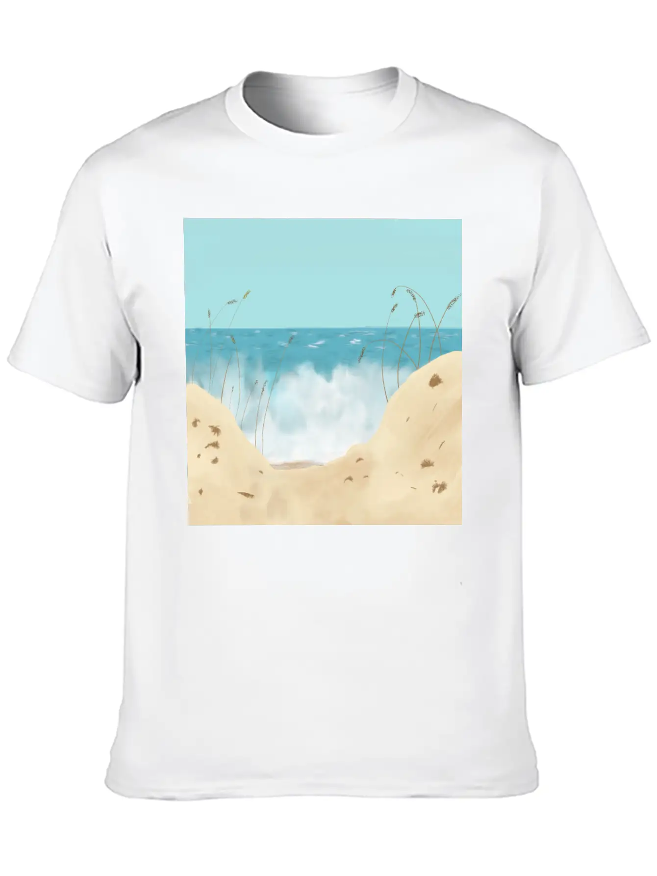 Ocean Waves Against The Shore And Sand Dunes Lightweight Cotton T-Shirt – Daily Comfort Graphic Shirt