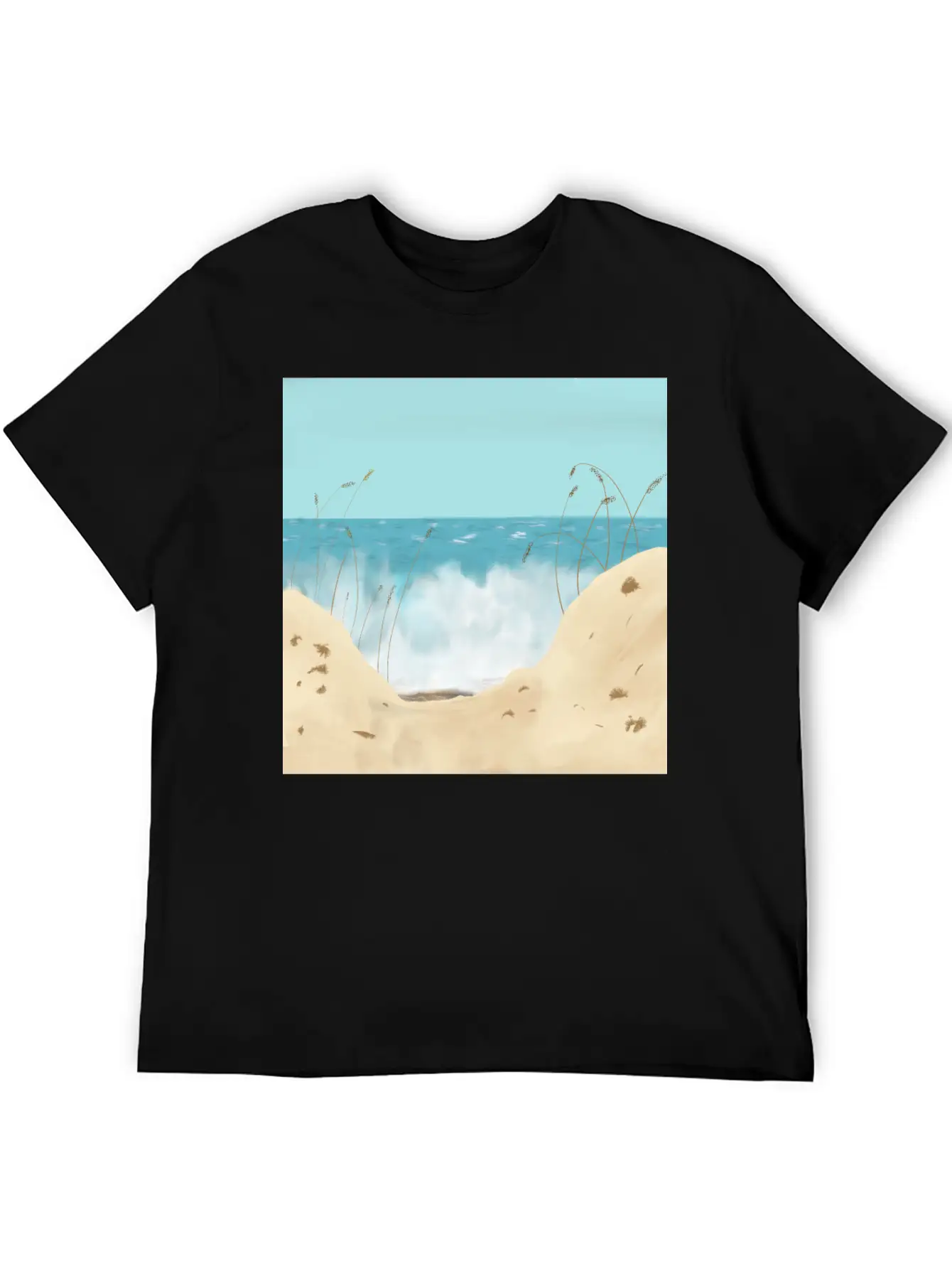 Ocean Waves Against The Shore And Sand Dunes Lightweight Cotton T-Shirt – Daily Comfort Graphic Shirt
