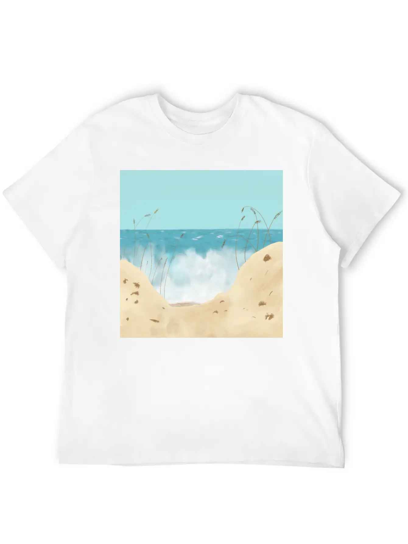 Ocean Waves Against The Shore And Sand Dunes Lightweight Cotton T-Shirt – Daily Comfort Graphic Shirt