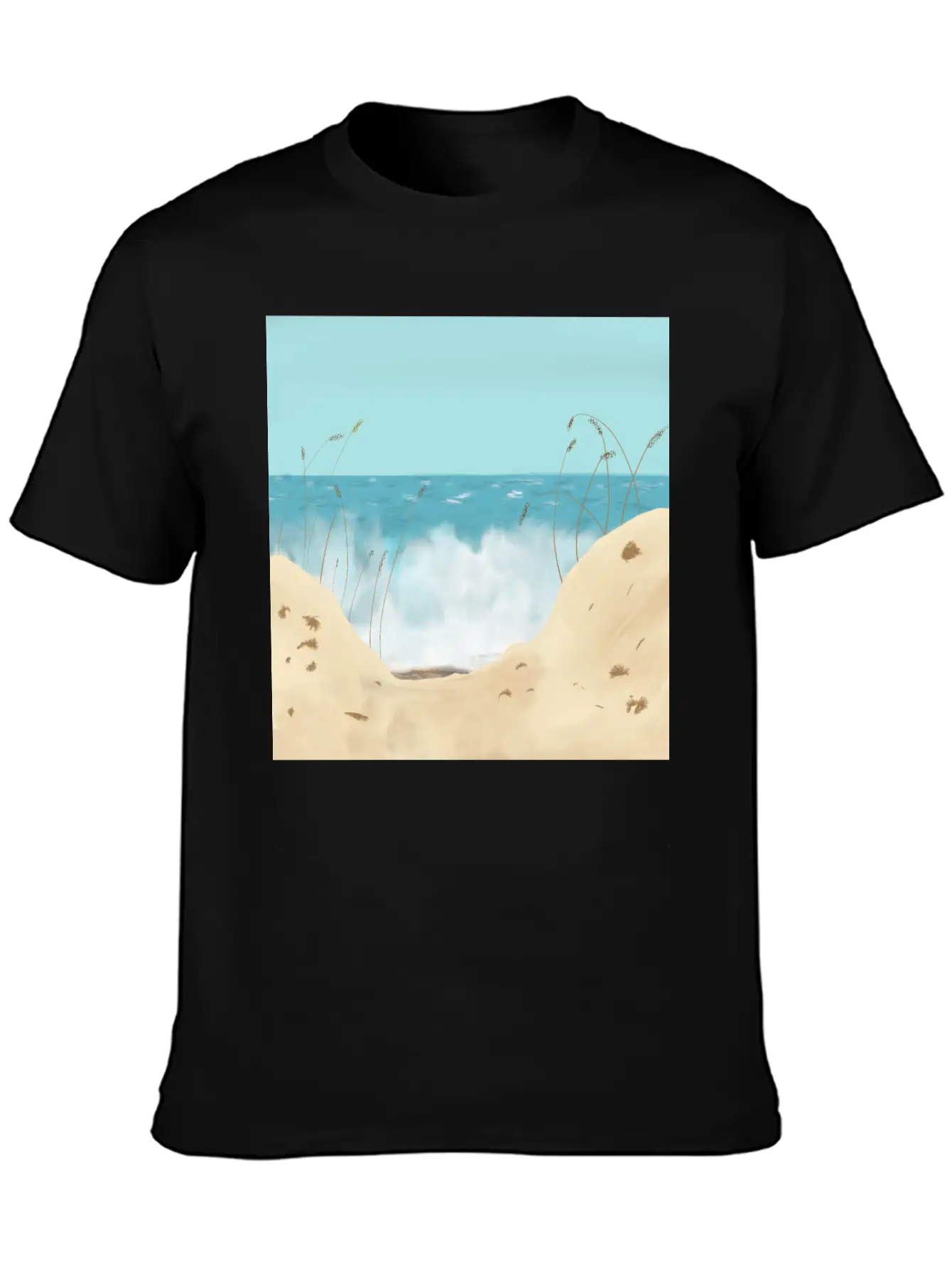 Ocean Waves Against The Shore And Sand Dunes Lightweight Cotton T-Shirt – Daily Comfort Graphic Shirt