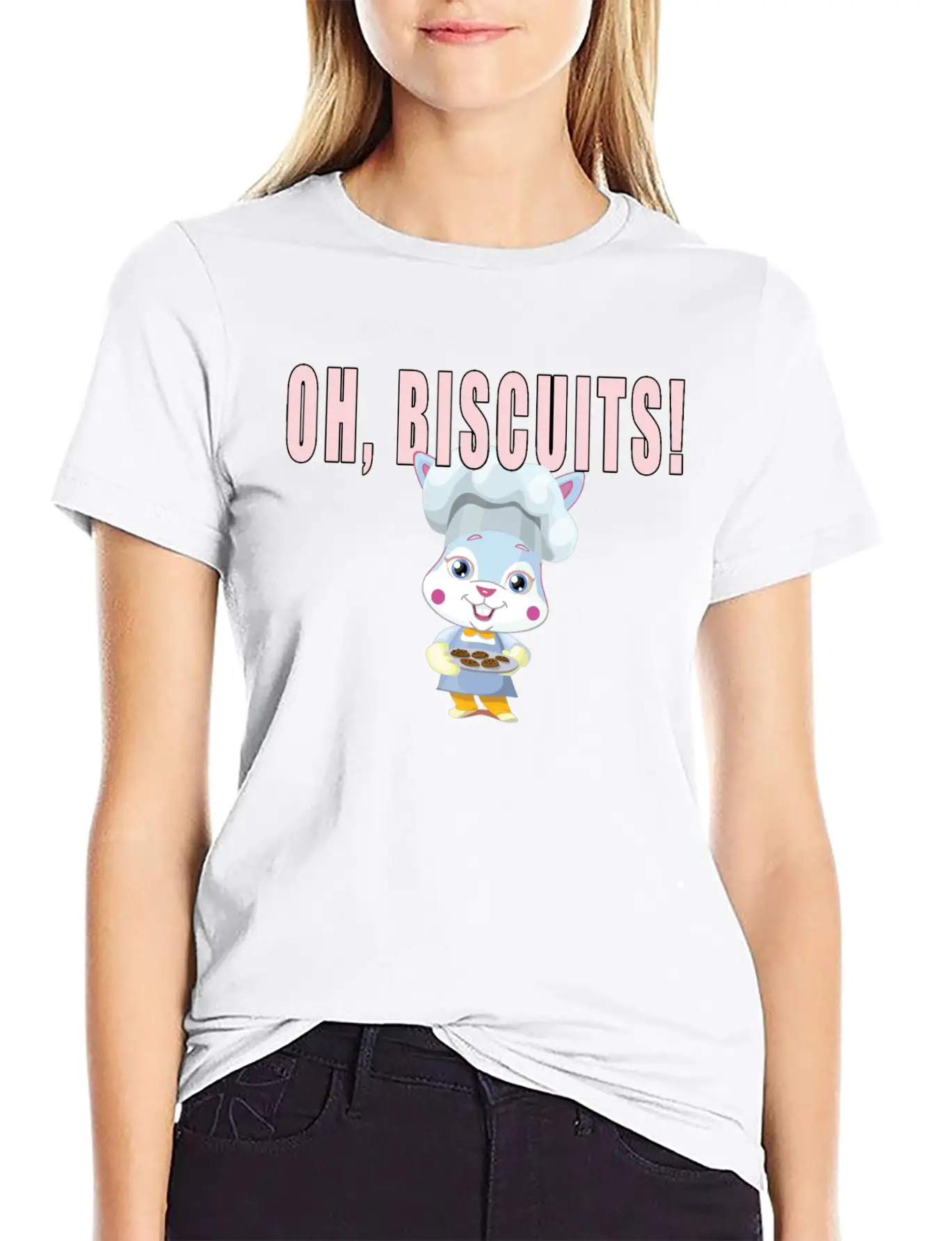 Oh Biscuits - Easter Bunny, Cute, Fluffy Bunny Unisex Casual T-Shirt – Clean Design For Daily Comfort