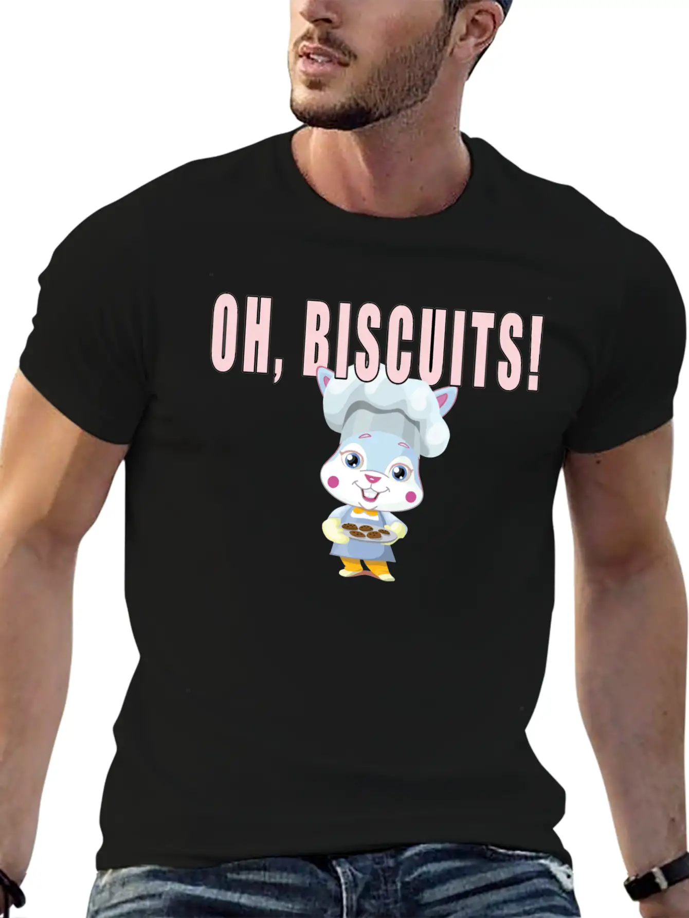 Oh Biscuits - Easter Bunny, Cute, Fluffy Bunny Unisex Casual T-Shirt – Clean Design For Daily Comfort