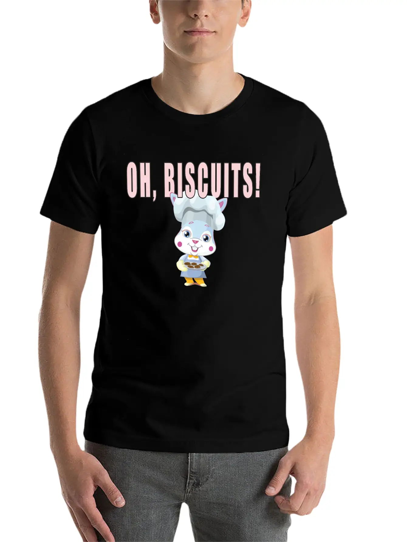 Oh Biscuits - Easter Bunny, Cute, Fluffy Bunny Unisex Casual T-Shirt – Clean Design For Daily Comfort