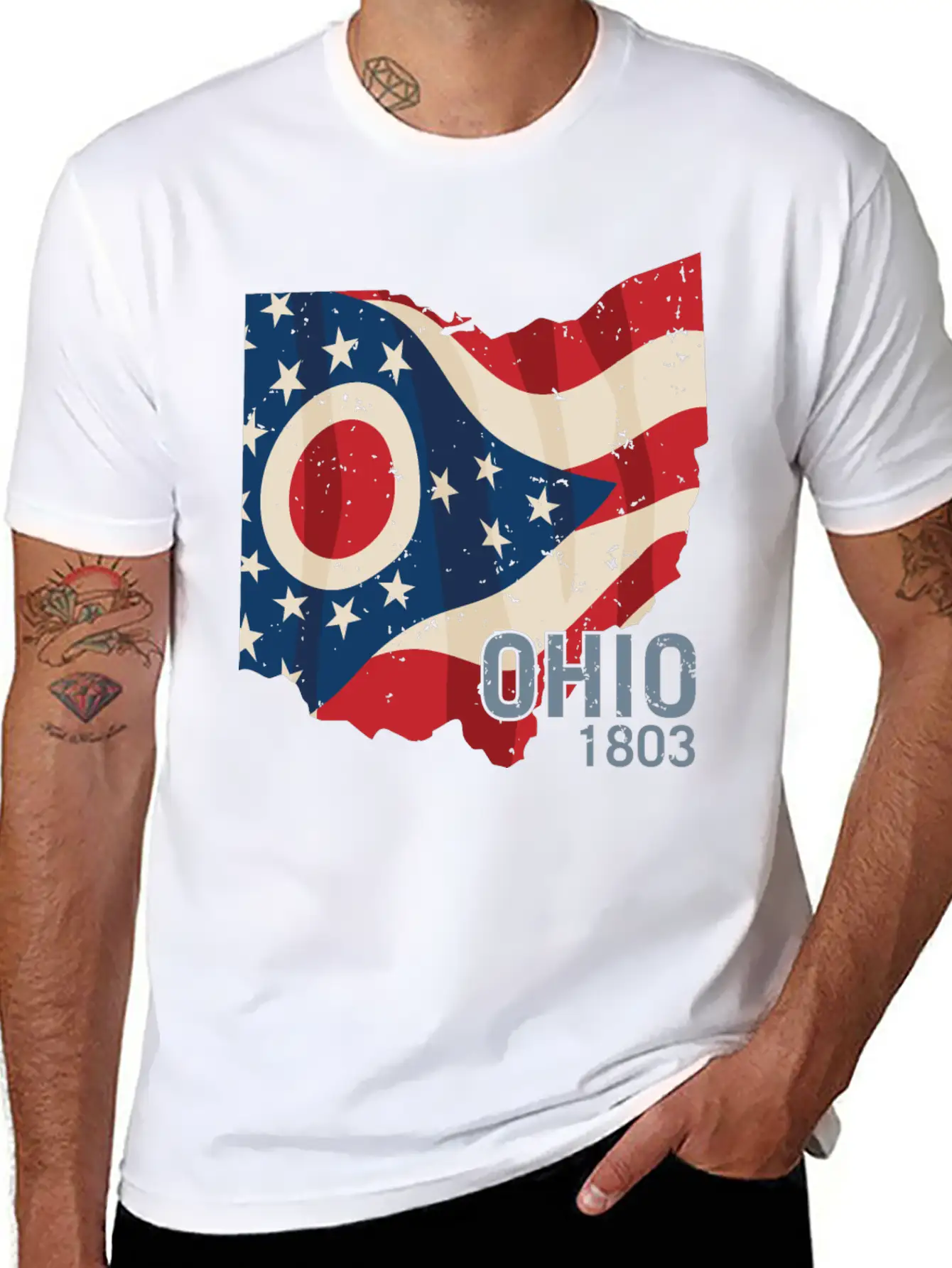Ohio 1803 With Ohio Flag Stars And Stripes Modern Fit Casual T-Shirt – Clean And Versatile Design