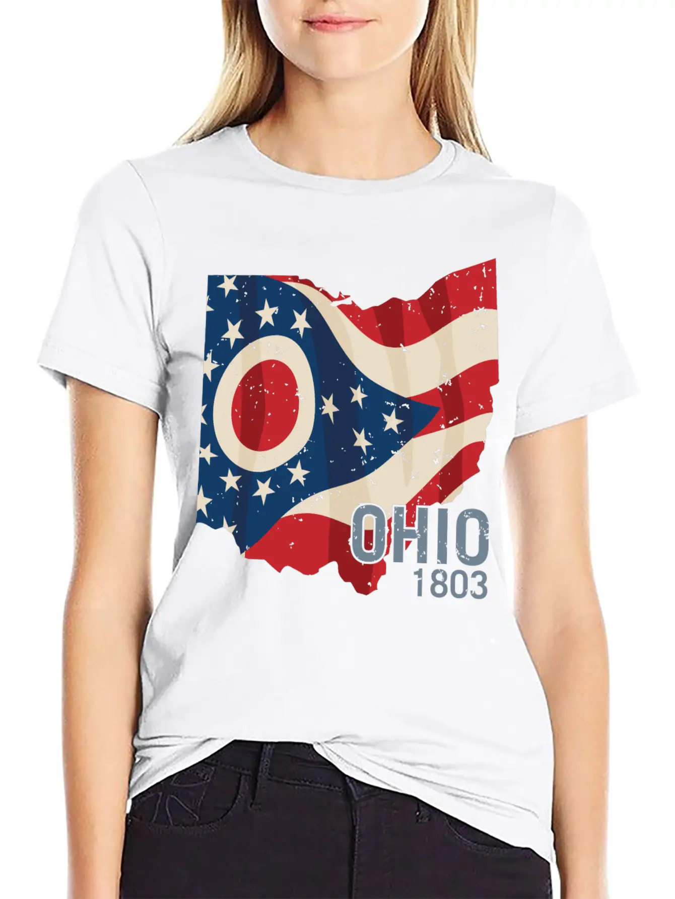 Ohio 1803 With Ohio Flag Stars And Stripes Modern Fit Casual T-Shirt – Clean And Versatile Design