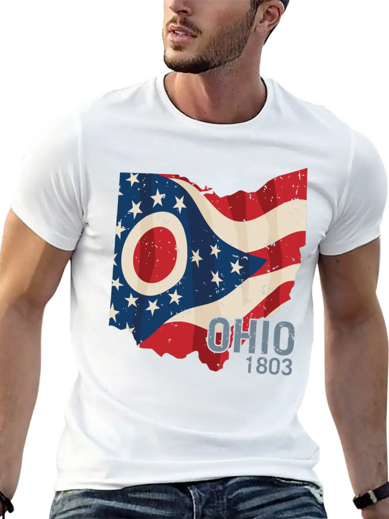 Ohio 1803 With Ohio Flag Stars And Stripes Modern Fit Casual T-Shirt – Clean And Versatile Design