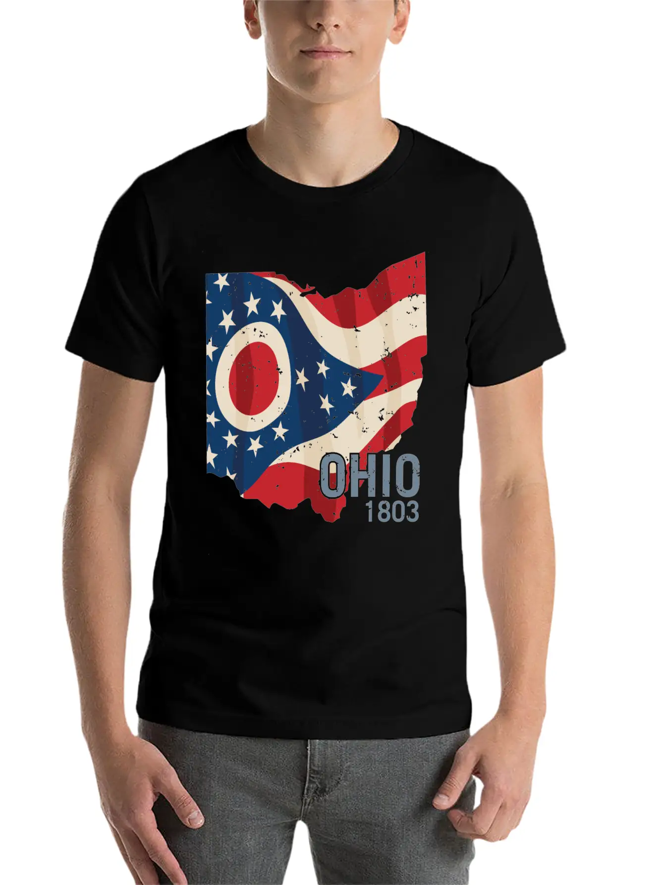 Ohio 1803 With Ohio Flag Stars And Stripes Modern Fit Casual T-Shirt – Clean And Versatile Design