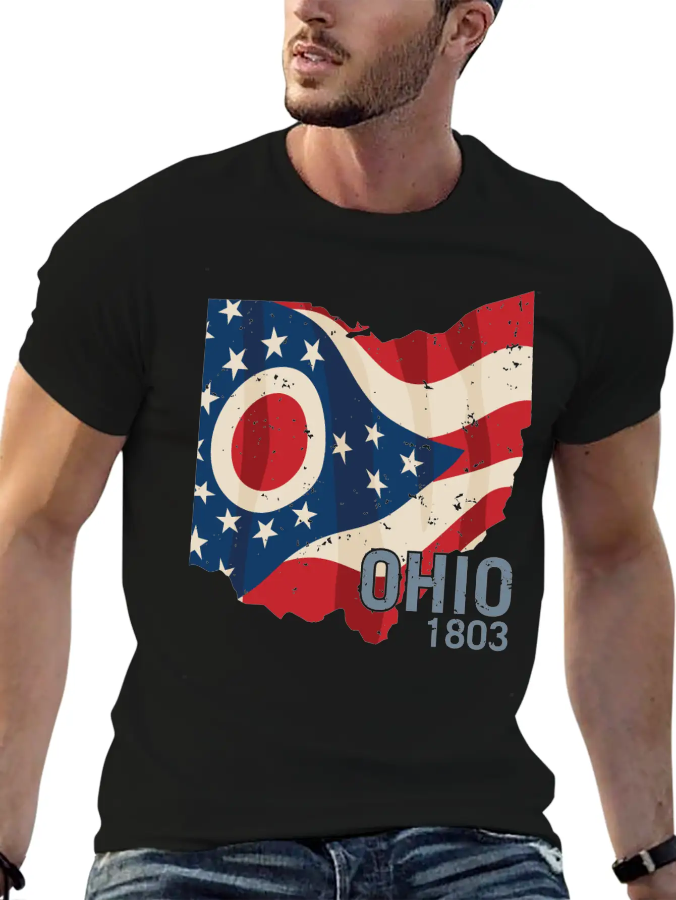 Ohio 1803 With Ohio Flag Stars And Stripes Modern Fit Casual T-Shirt – Clean And Versatile Design