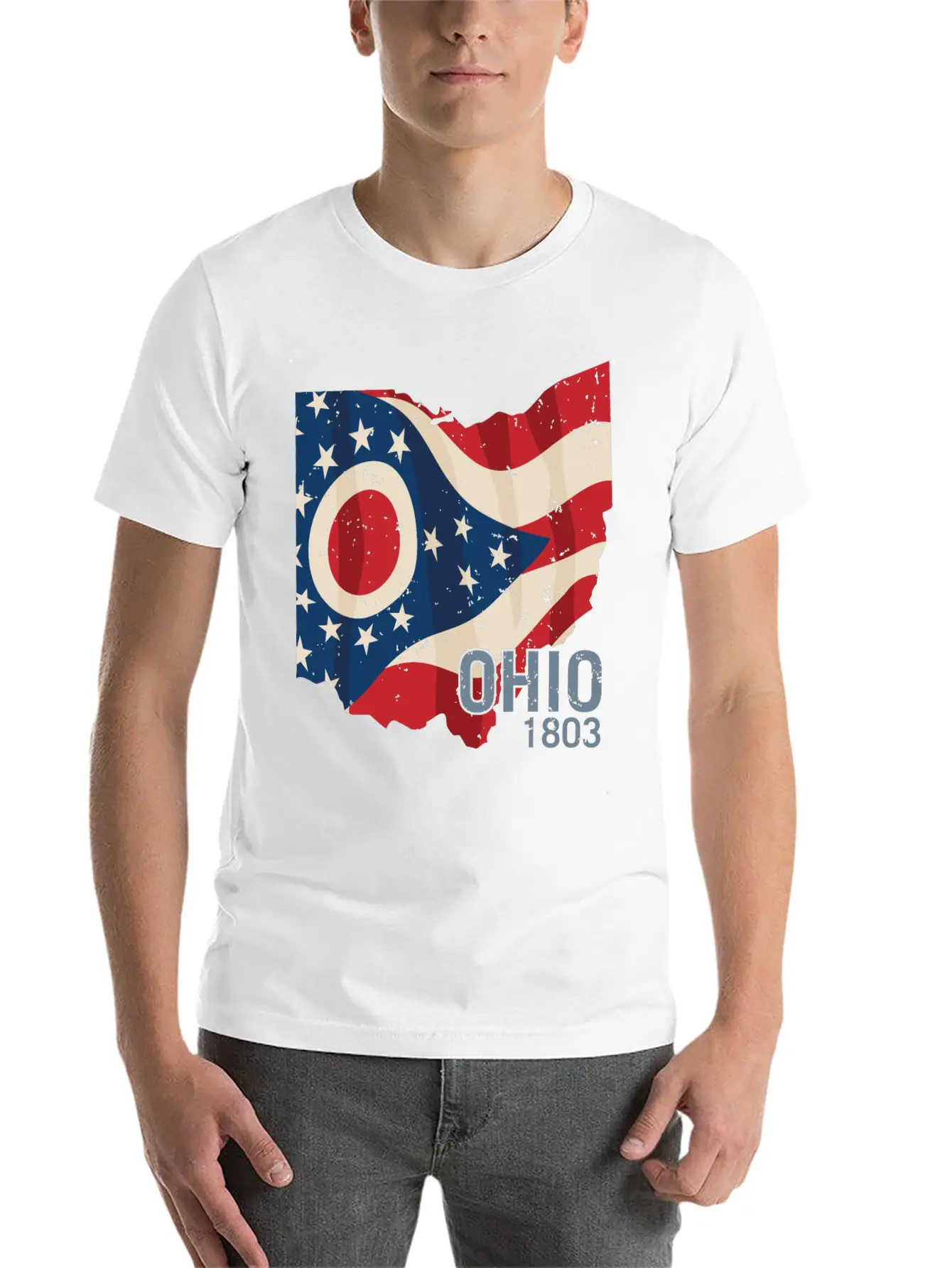 Ohio 1803 With Ohio Flag Stars And Stripes Modern Fit Casual T-Shirt – Clean And Versatile Design