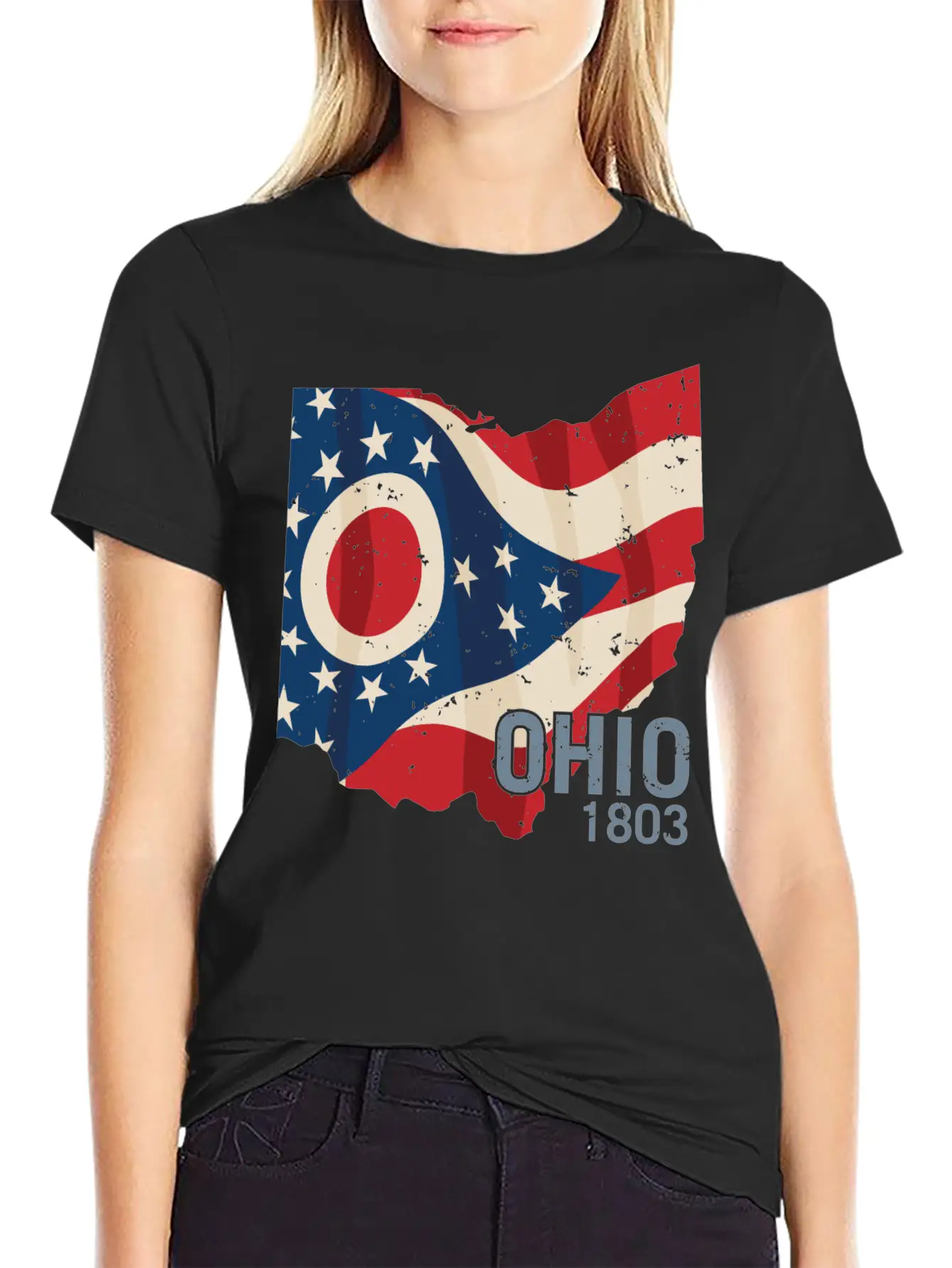 Ohio 1803 With Ohio Flag Stars And Stripes Modern Fit Casual T-Shirt – Clean And Versatile Design