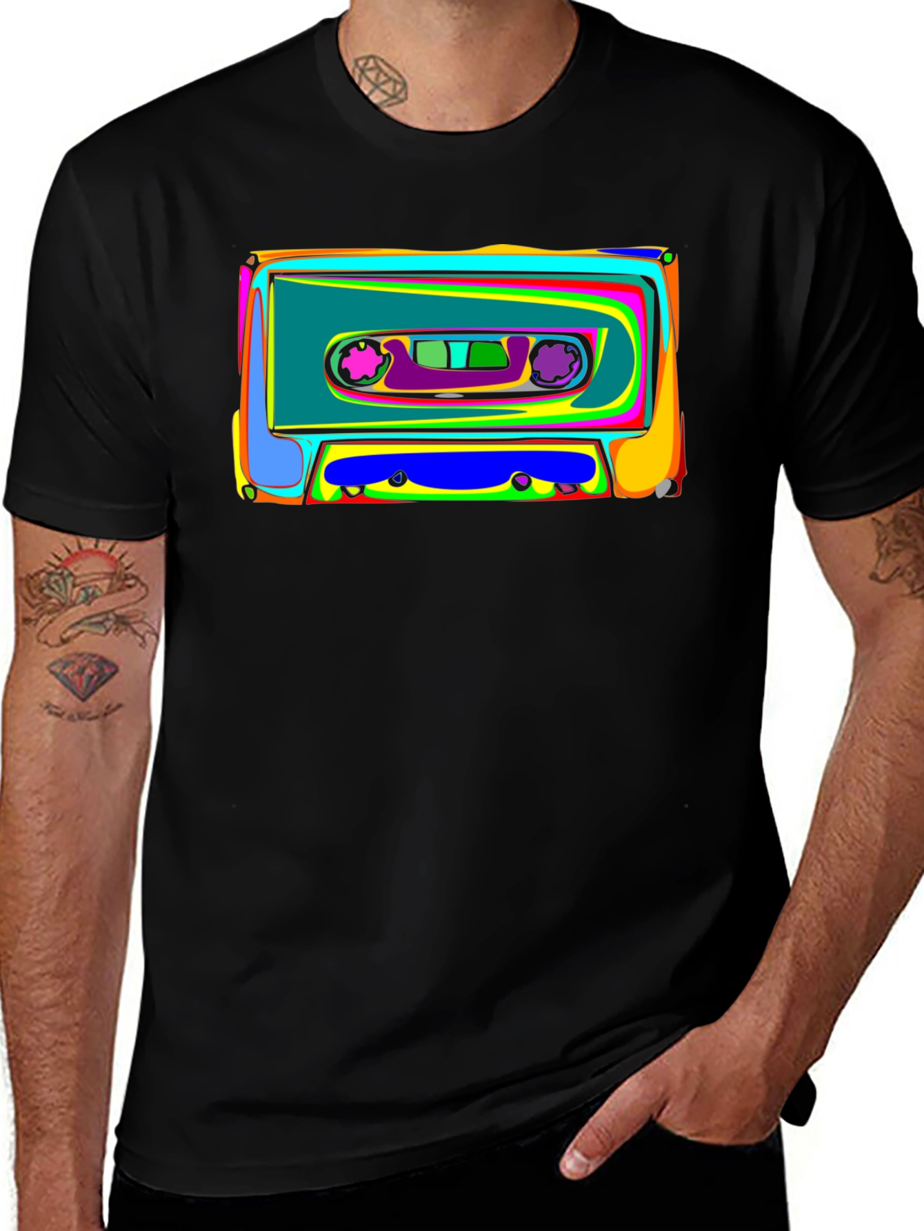 Retro Cassette Tape Graphic Tee - Black