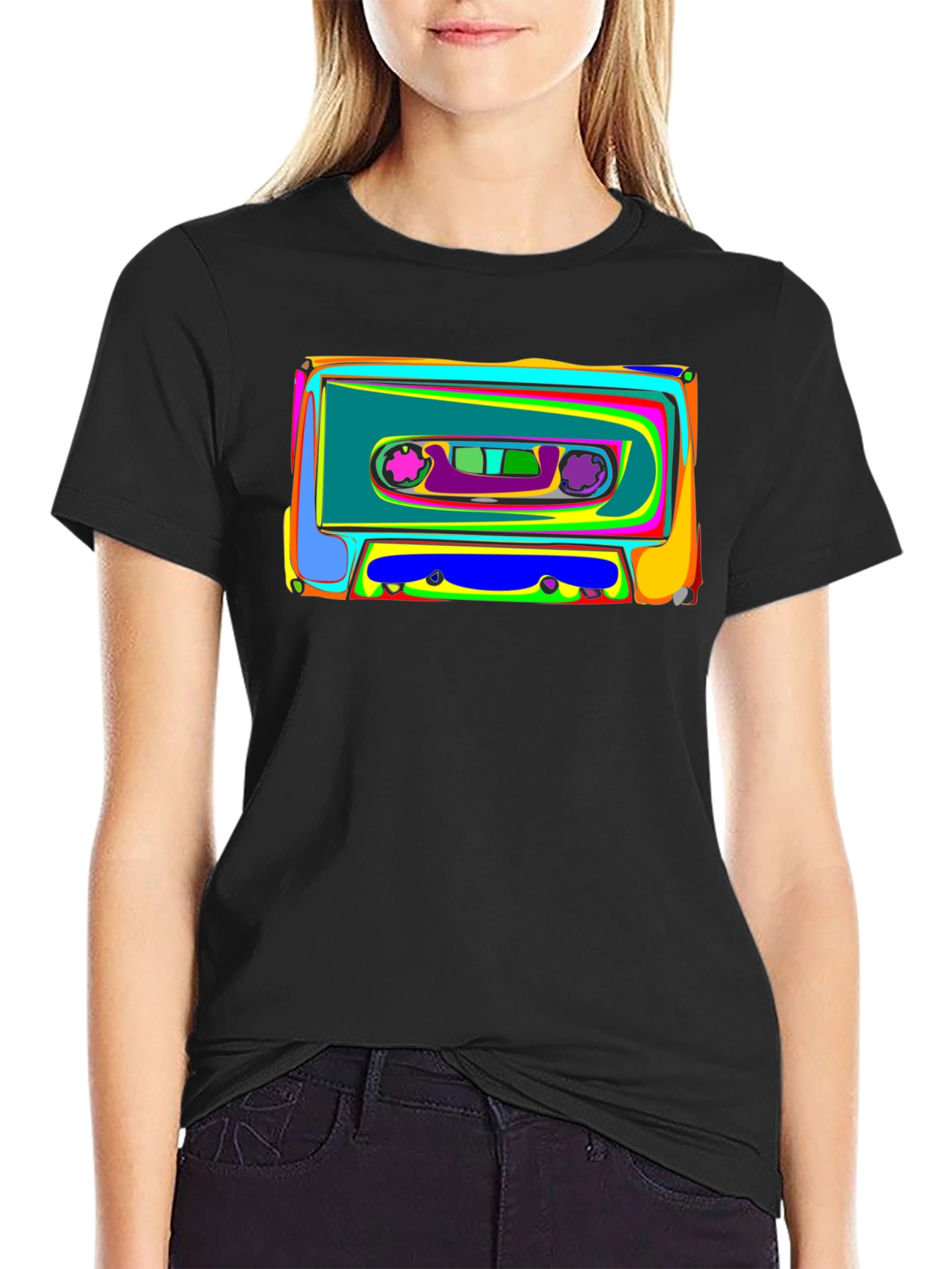 Retro Cassette Tape Graphic Tee - Black