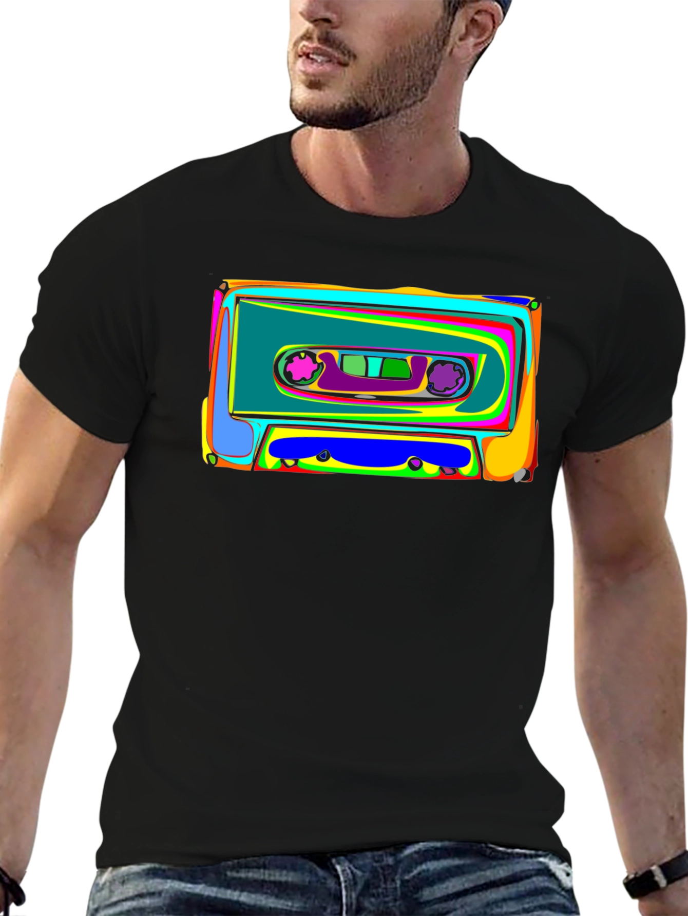 Retro Cassette Tape Graphic Tee - Black
