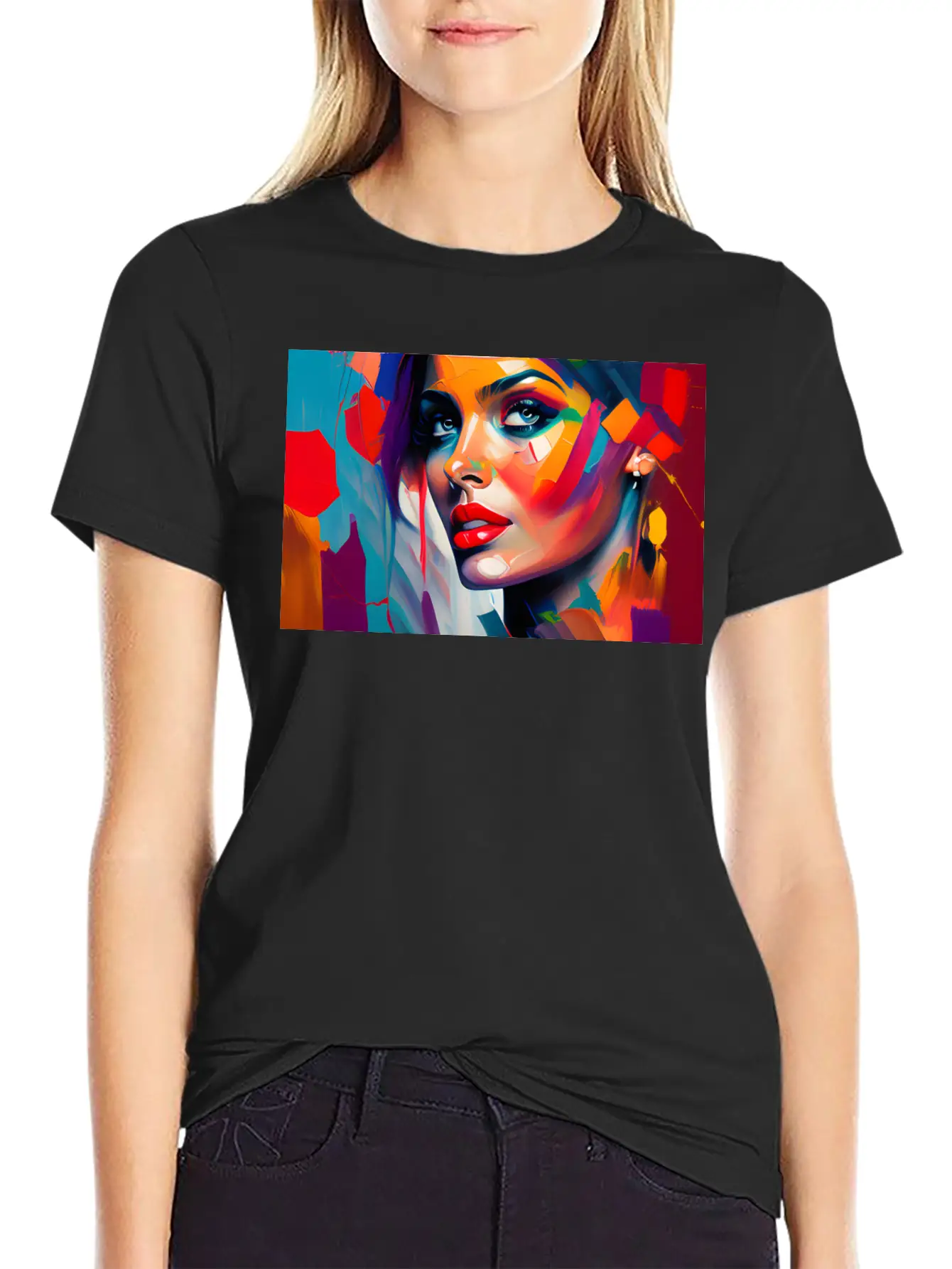 Oil Painting Beautiful Girl Essential Cotton Tee For Daily Outfits – Unisex Style
