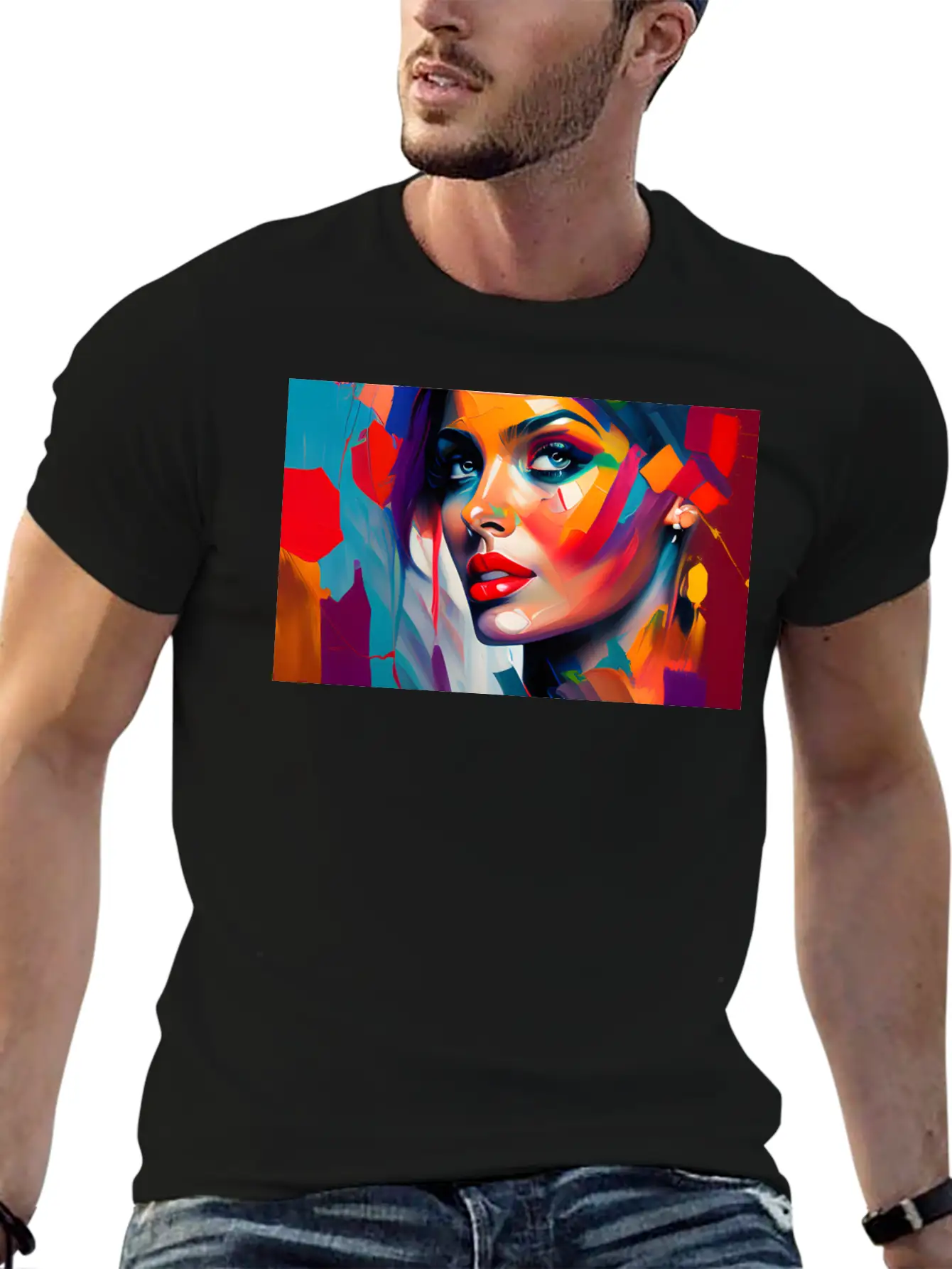 Oil Painting Beautiful Girl Essential Cotton Tee For Daily Outfits – Unisex Style