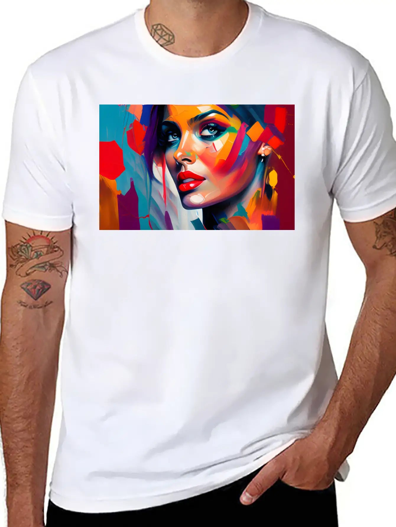 Oil Painting Beautiful Girl Essential Cotton Tee For Daily Outfits – Unisex Style