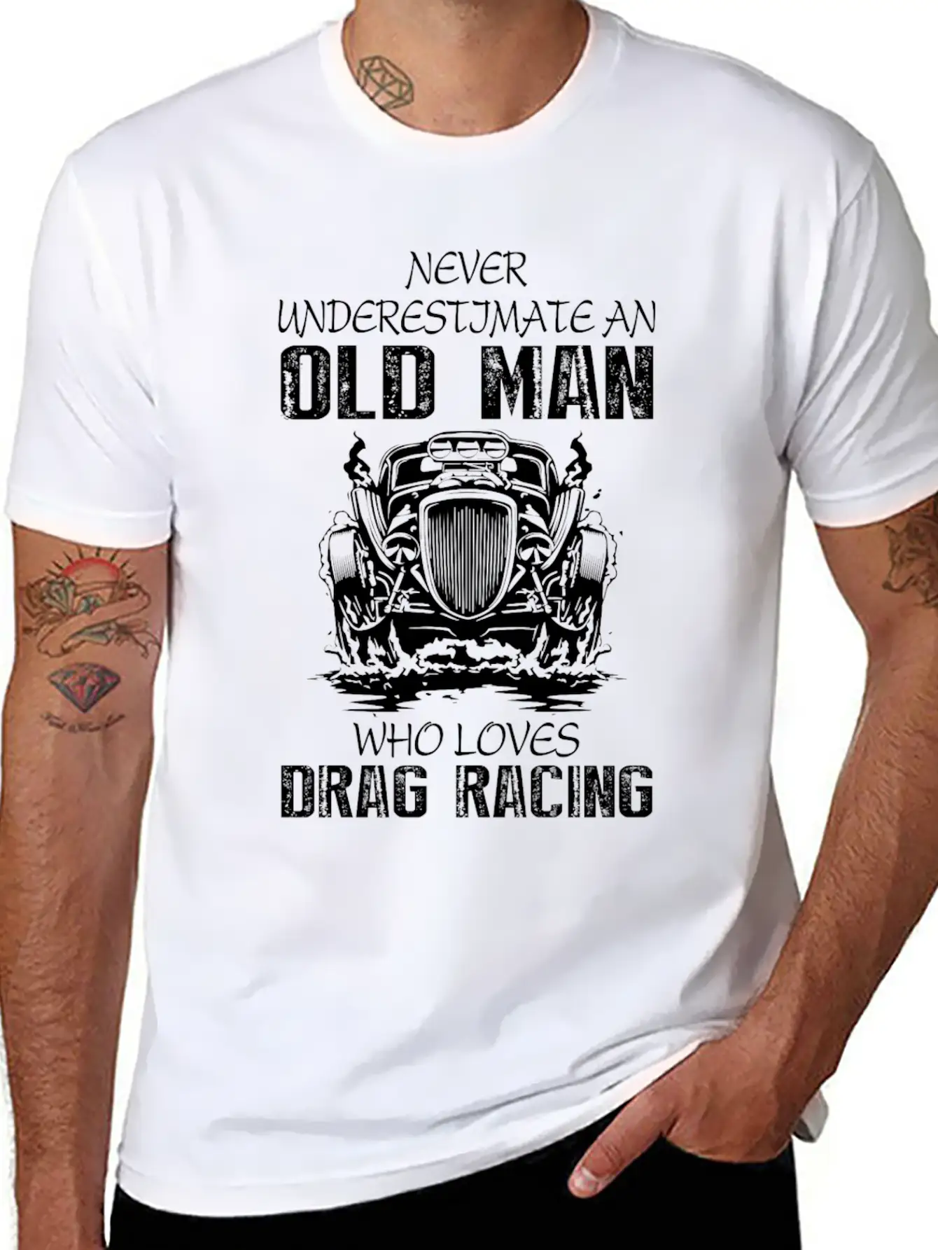 Old Man Who Loves Drag Racing T Shirt Stylish Everyday T-Shirt – Unisex Basic Cotton Tee