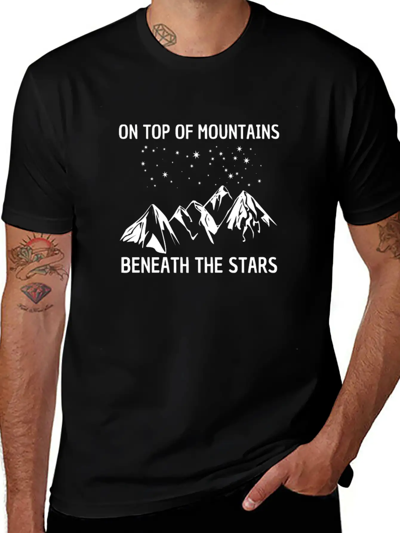 On Top Of Mountains Beneath The Stars Tee T-shirt Lightweight Cotton T-Shirt – Daily Comfort Graphic Shirt