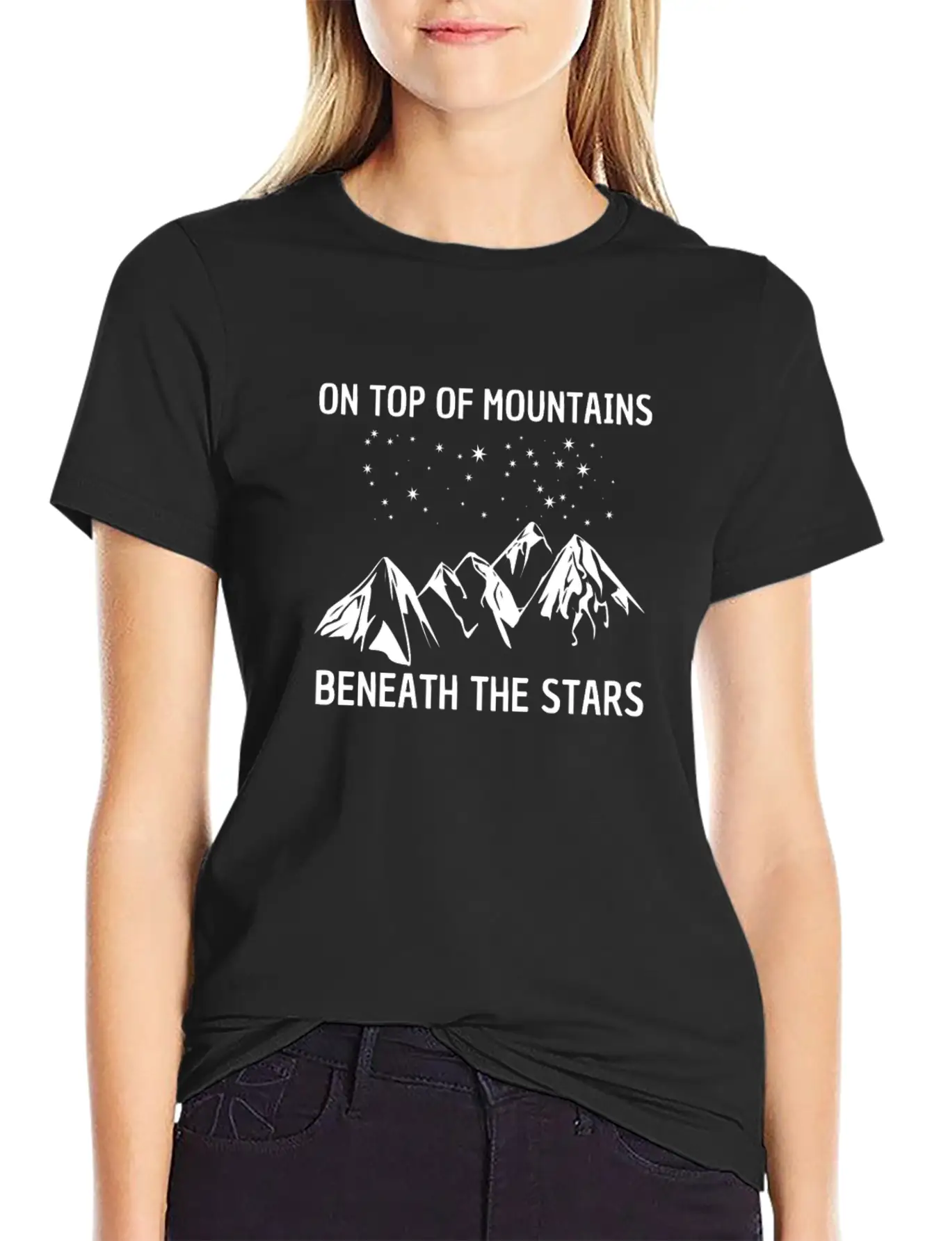 On Top Of Mountains Beneath The Stars Tee T-shirt Lightweight Cotton T-Shirt – Daily Comfort Graphic Shirt