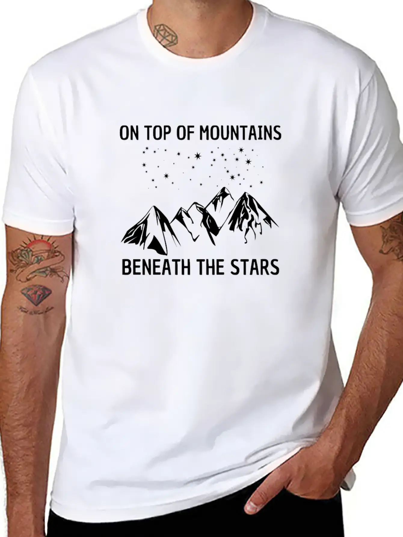 On Top Of Mountains Beneath The Stars Tee T-shirt Lightweight Cotton T-Shirt – Daily Comfort Graphic Shirt