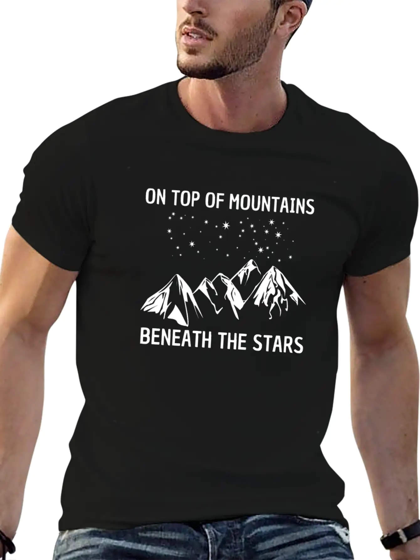 On Top Of Mountains Beneath The Stars Tee T-shirt Lightweight Cotton T-Shirt – Daily Comfort Graphic Shirt