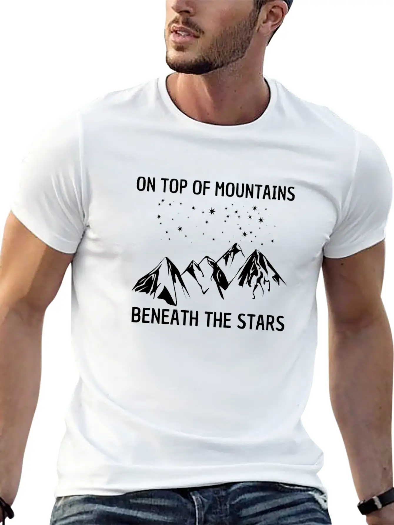 On Top Of Mountains Beneath The Stars Tee T-shirt Lightweight Cotton T-Shirt – Daily Comfort Graphic Shirt