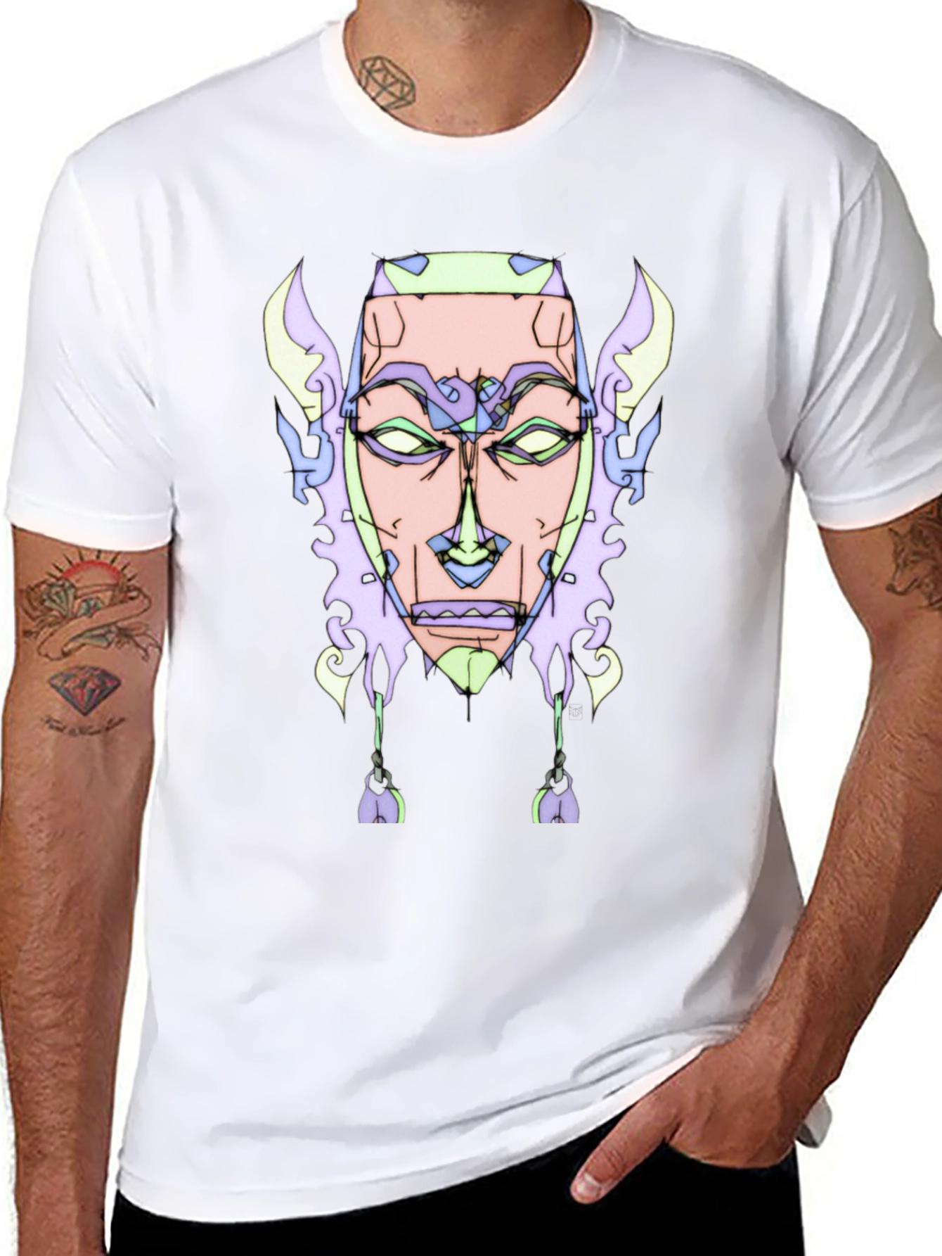 Abstract Face Graphic Tee - Unique Design