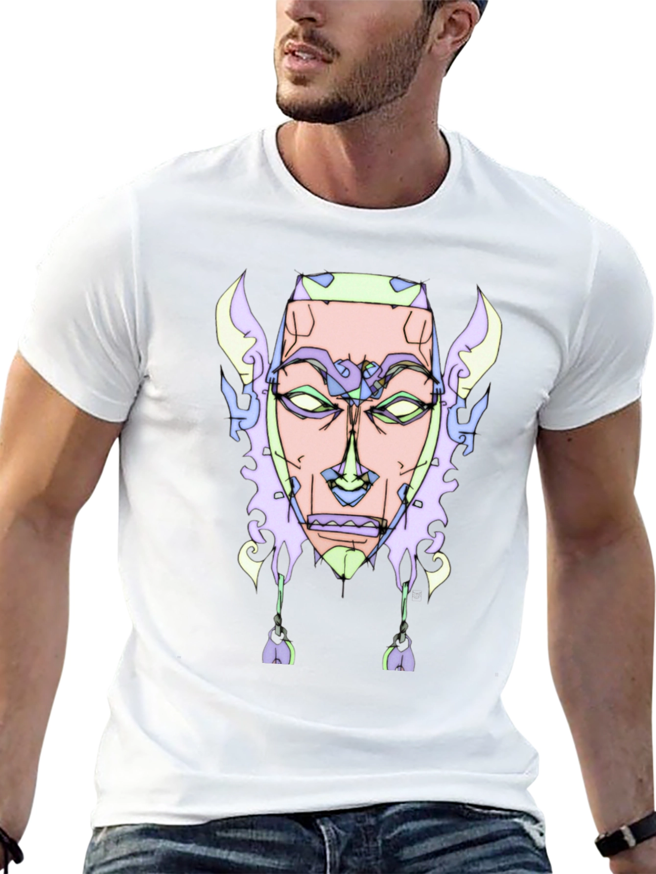 Abstract Face Graphic Tee - Unique Design