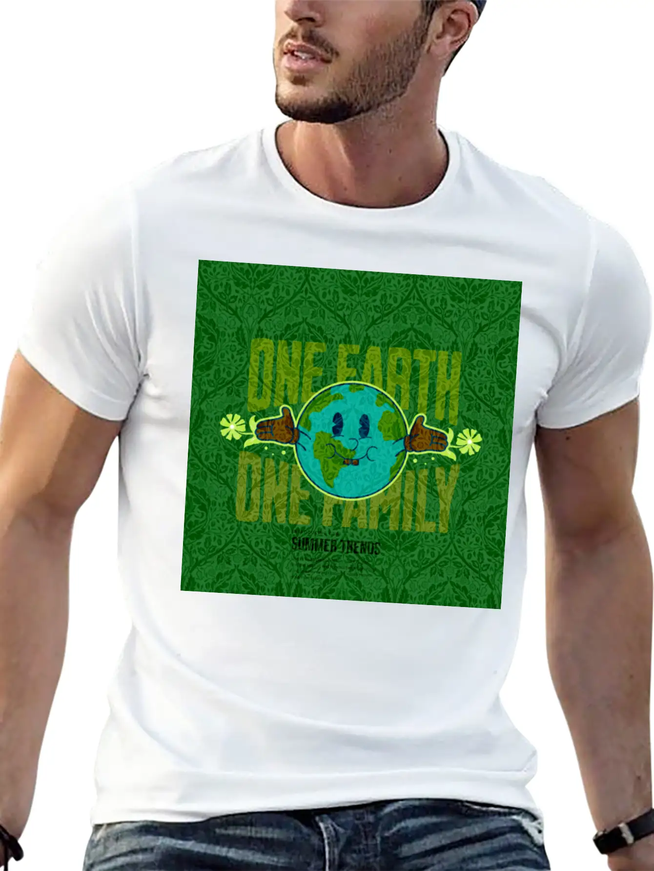 One Earth One Family (Sustainable For Earth Day) Lightweight Cotton T-Shirt – Daily Comfort Graphic Shirt
