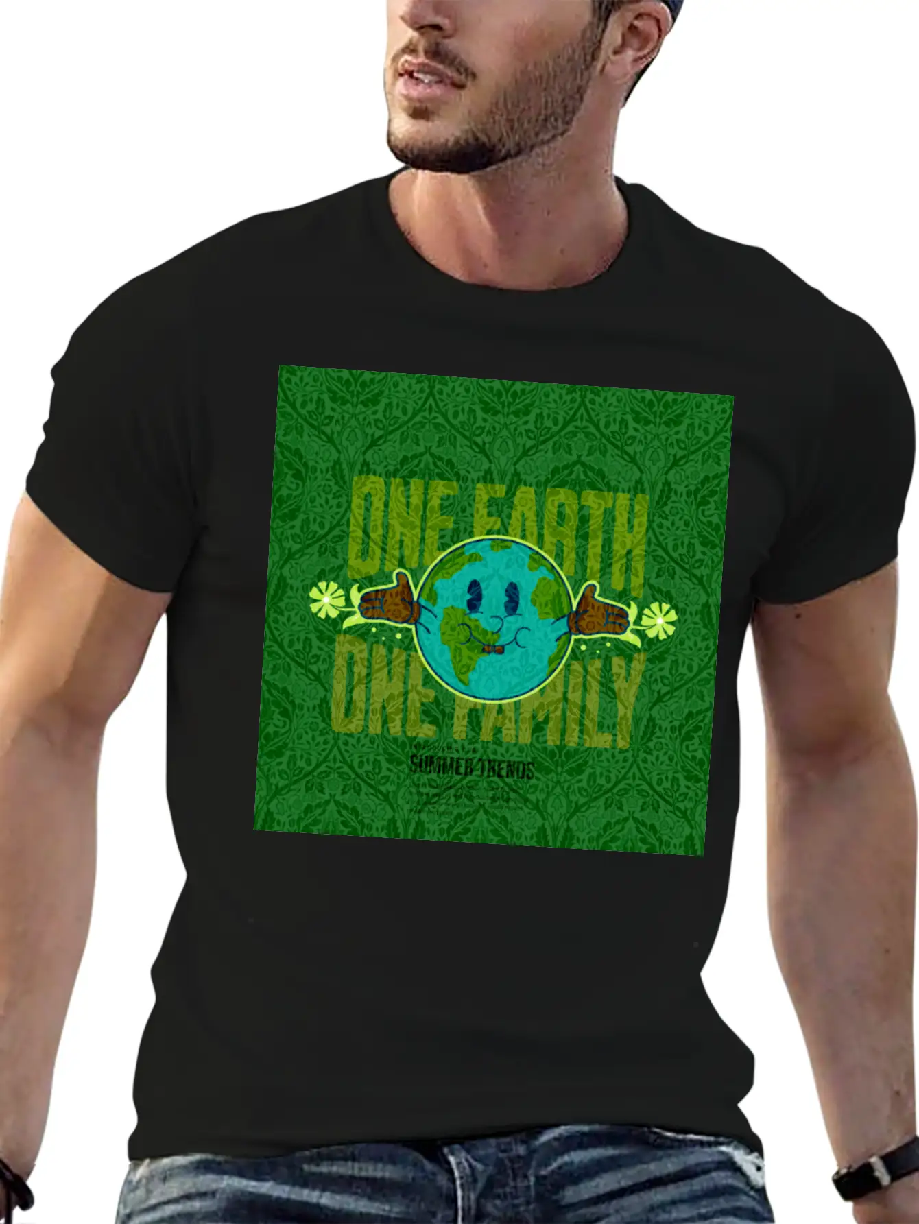 One Earth One Family (Sustainable For Earth Day) Lightweight Cotton T-Shirt – Daily Comfort Graphic Shirt