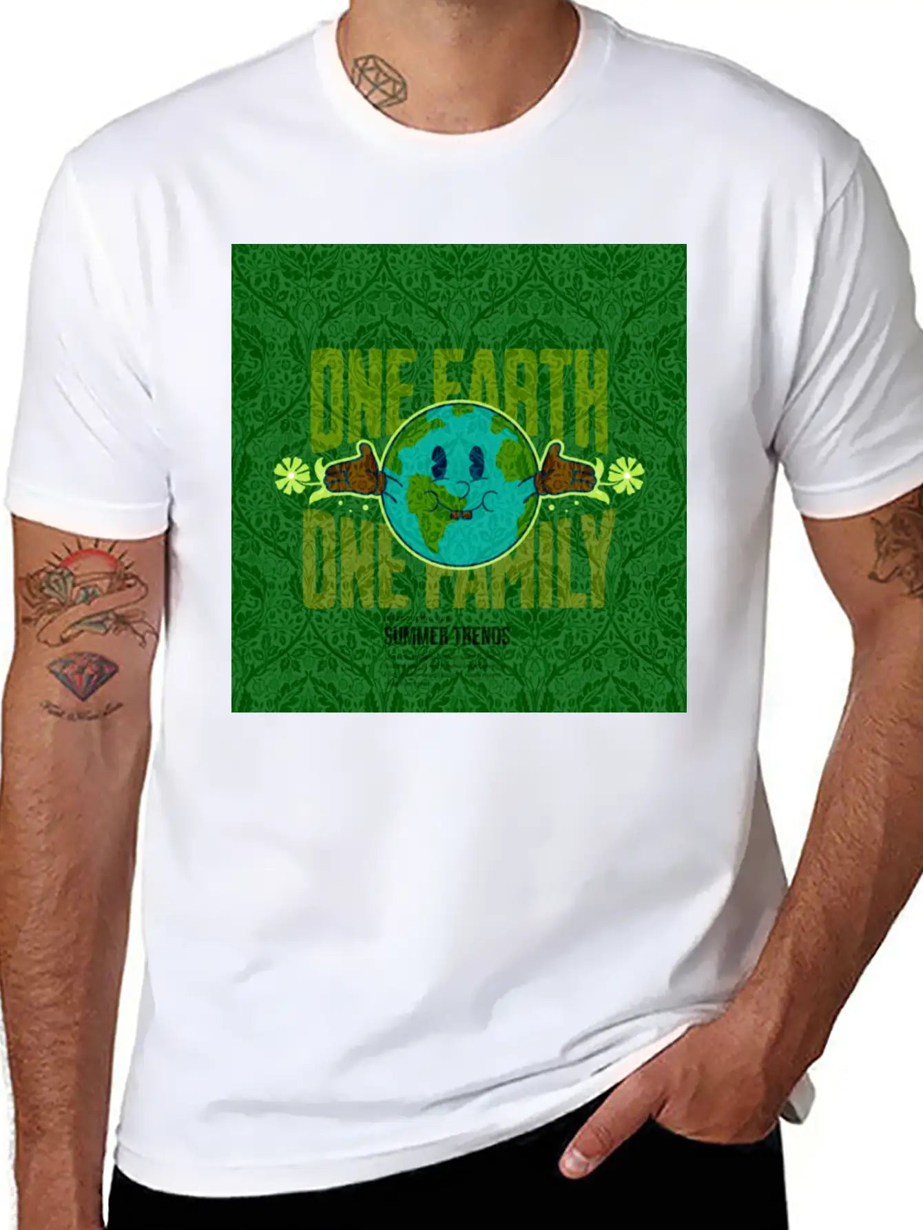 One Earth One Family (Sustainable For Earth Day) Lightweight Cotton T-Shirt – Daily Comfort Graphic Shirt