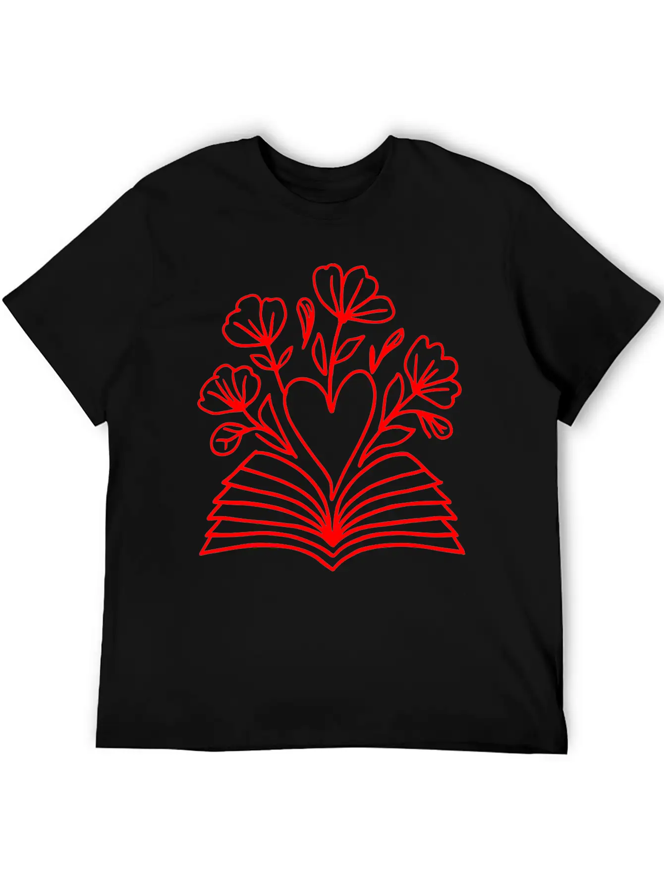 Open Book Heart Flowers One Color Vector Modern Fit Casual T-Shirt – Clean And Versatile Design