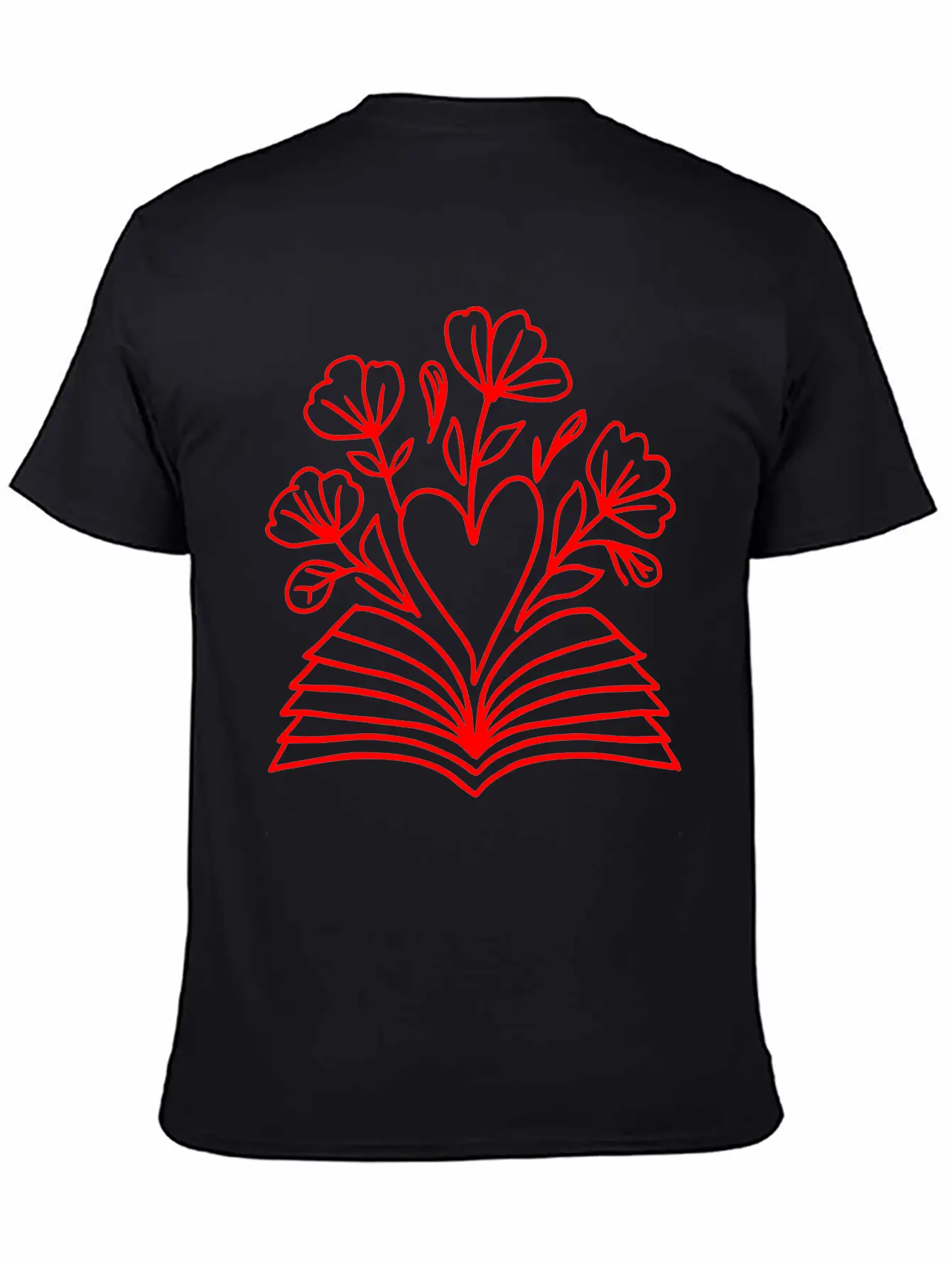 Open Book Heart Flowers One Color Vector Modern Fit Casual T-Shirt – Clean And Versatile Design