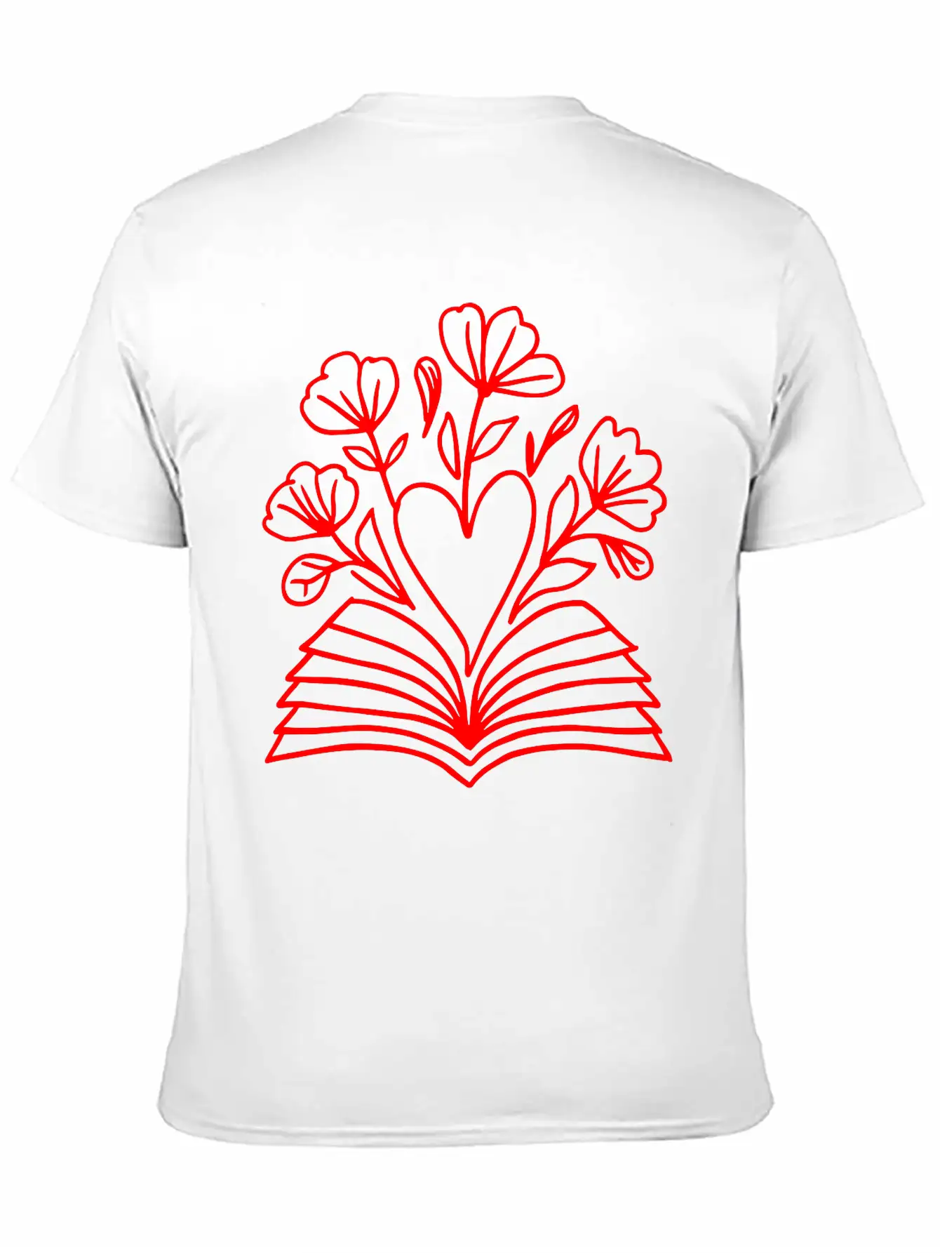 Open Book Heart Flowers One Color Vector Modern Fit Casual T-Shirt – Clean And Versatile Design