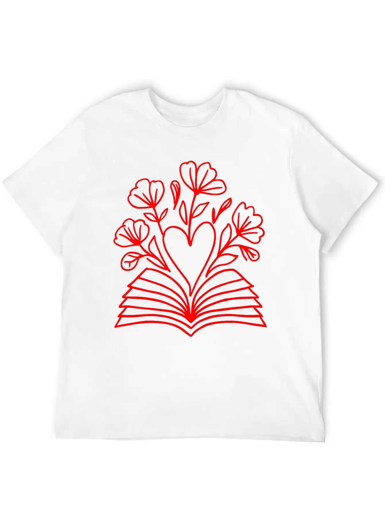 Open Book Heart Flowers One Color Vector Modern Fit Casual T-Shirt – Clean And Versatile Design