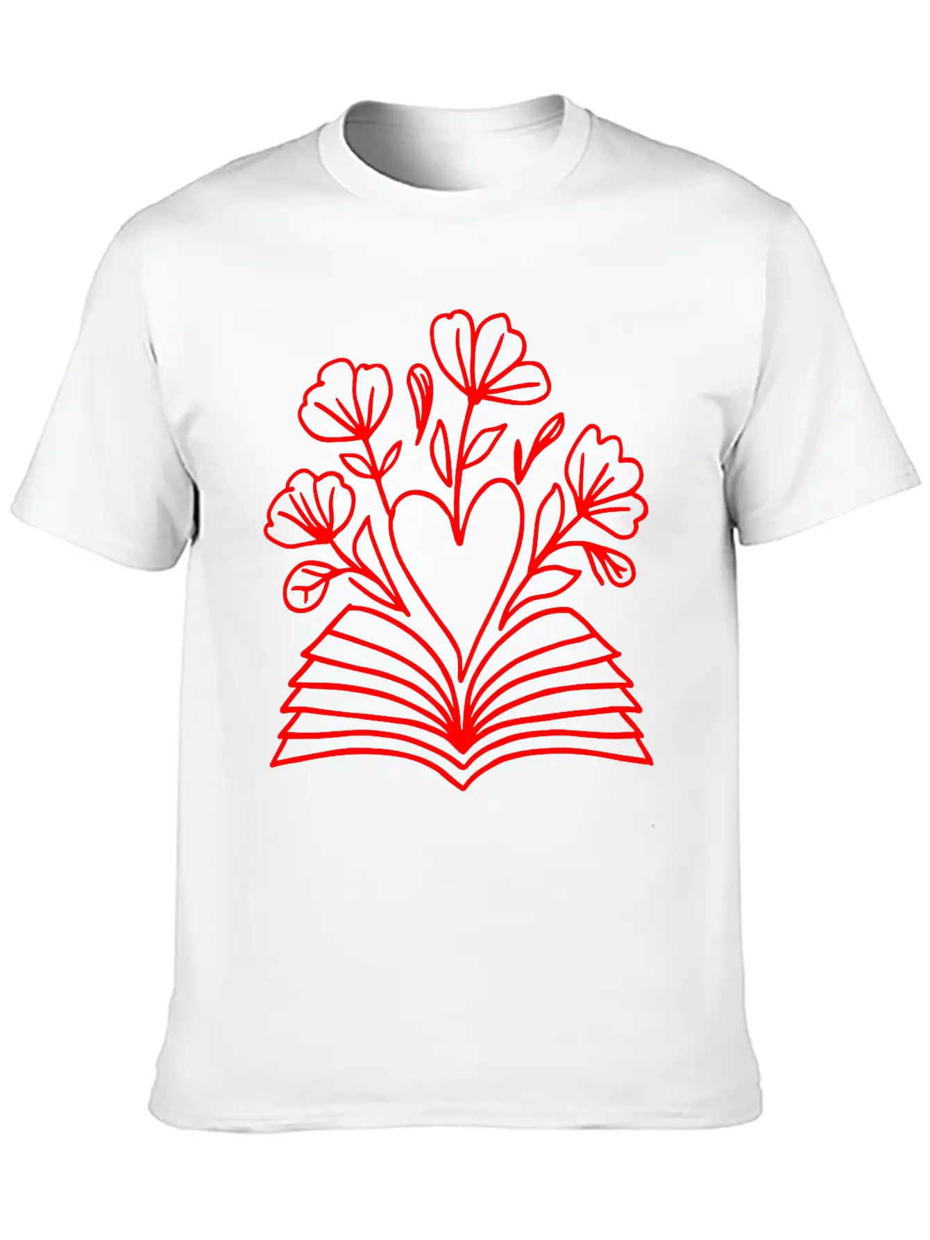 Open Book Heart Flowers One Color Vector Modern Fit Casual T-Shirt – Clean And Versatile Design