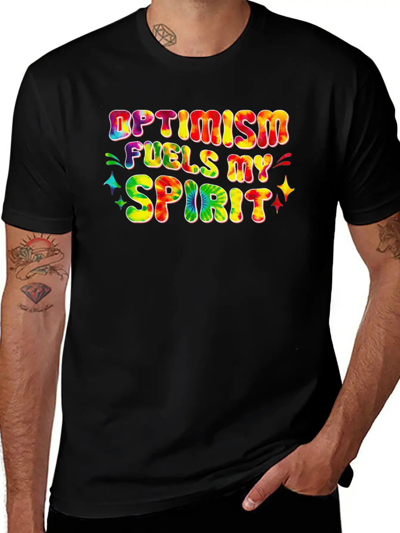 Optimism Fuels My Spirit Retro Hippie Tie-Dye Groo Basic Graphic T-Shirt – Daily Comfort In Soft Cotton