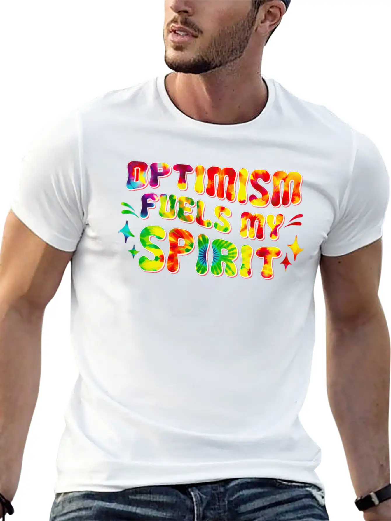 Optimism Fuels My Spirit Retro Hippie Tie-Dye Groo Basic Graphic T-Shirt – Daily Comfort In Soft Cotton