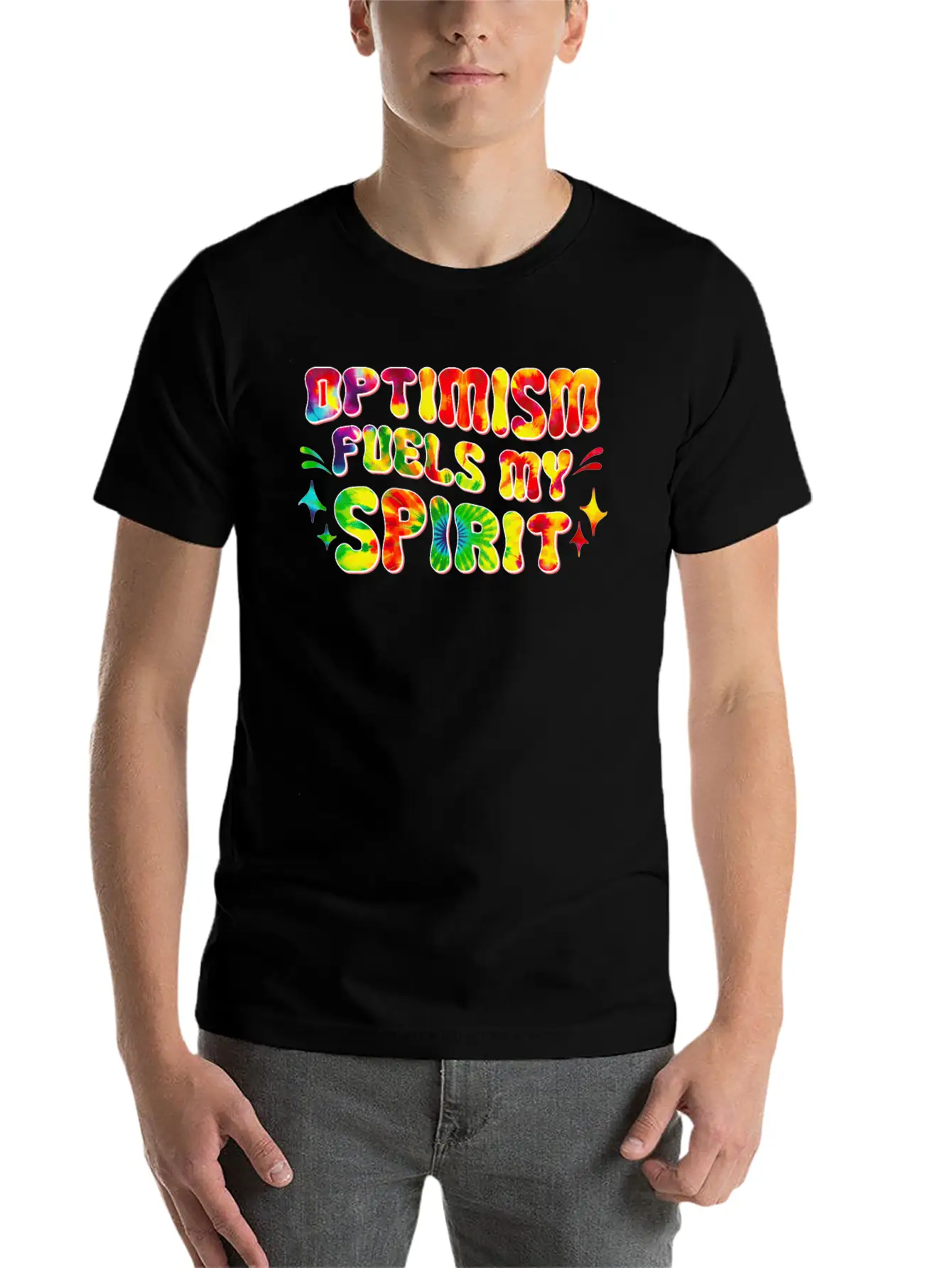 Optimism Fuels My Spirit Retro Hippie Tie-Dye Groo Basic Graphic T-Shirt – Daily Comfort In Soft Cotton