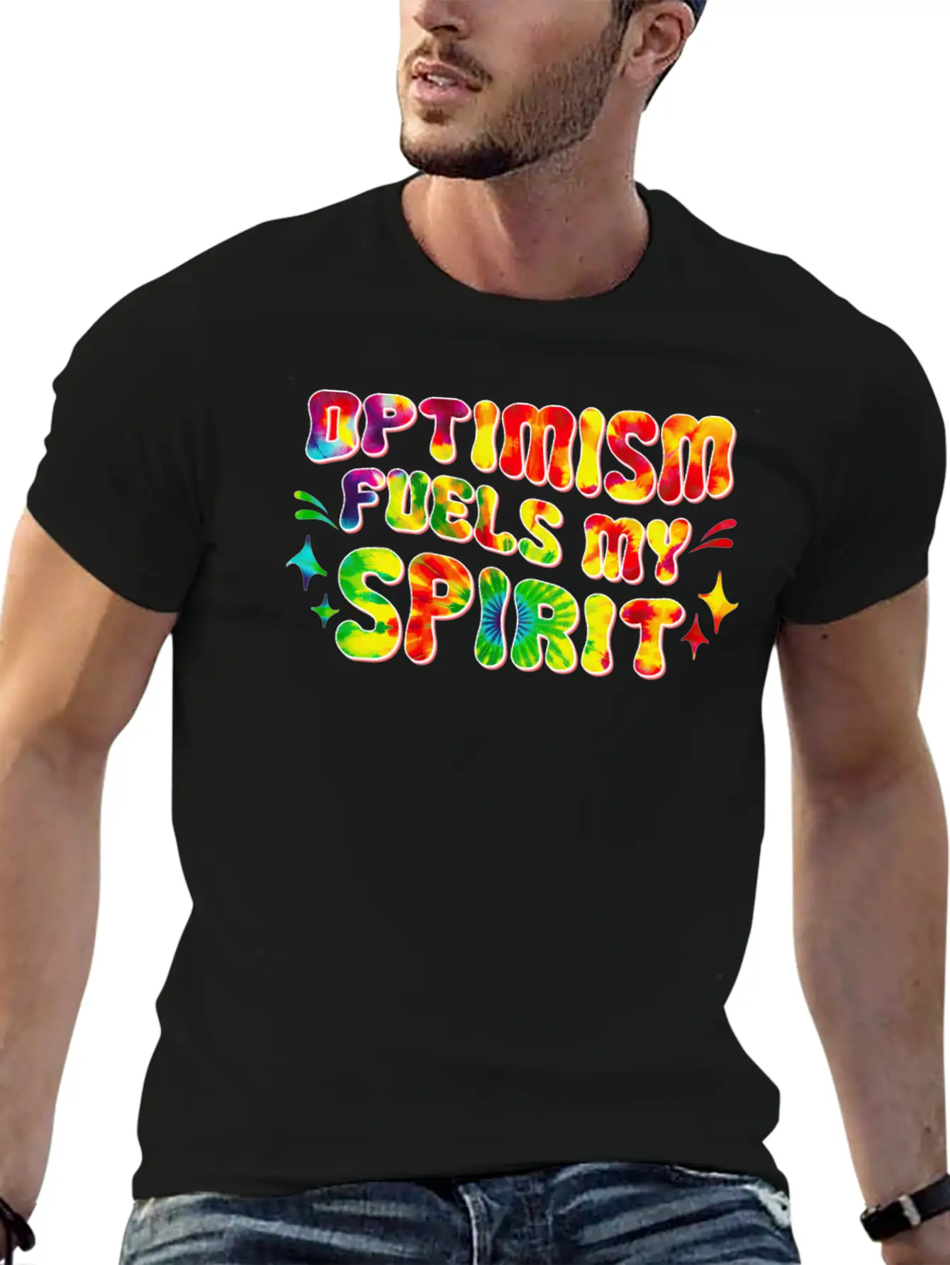 Optimism Fuels My Spirit Retro Hippie Tie-Dye Groo Basic Graphic T-Shirt – Daily Comfort In Soft Cotton