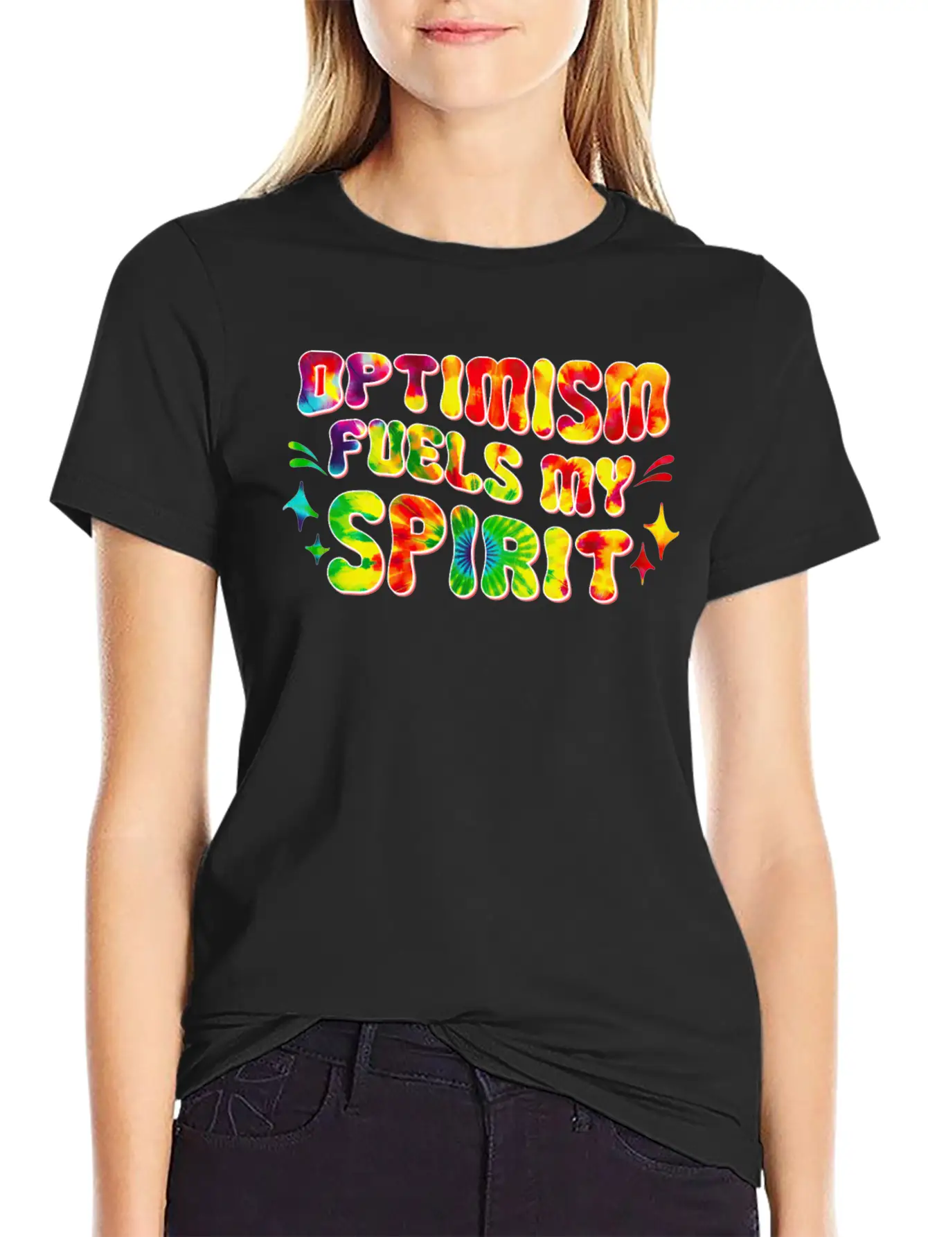 Optimism Fuels My Spirit Retro Hippie Tie-Dye Groo Basic Graphic T-Shirt – Daily Comfort In Soft Cotton