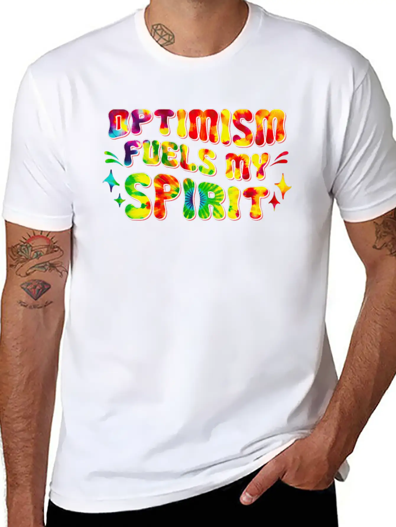 Optimism Fuels My Spirit Retro Hippie Tie-Dye Groo Basic Graphic T-Shirt – Daily Comfort In Soft Cotton