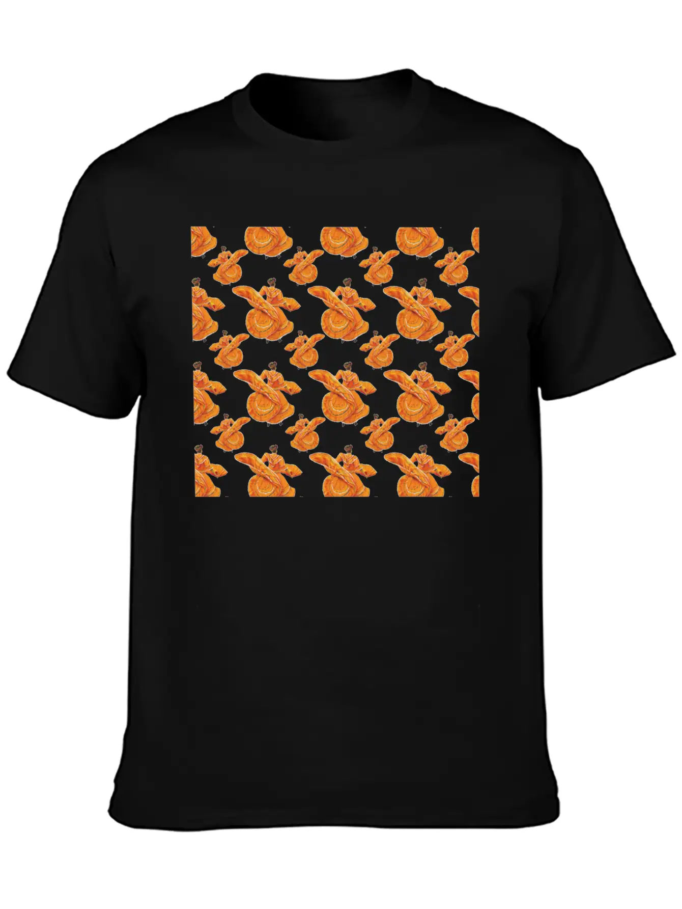 Orange Ballet Dancers Baile Folklorico Pattern Stylish Everyday T-Shirt – Unisex Basic Cotton Tee