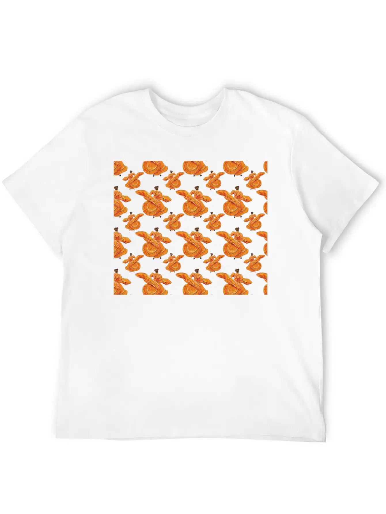Orange Ballet Dancers Baile Folklorico Pattern Stylish Everyday T-Shirt – Unisex Basic Cotton Tee