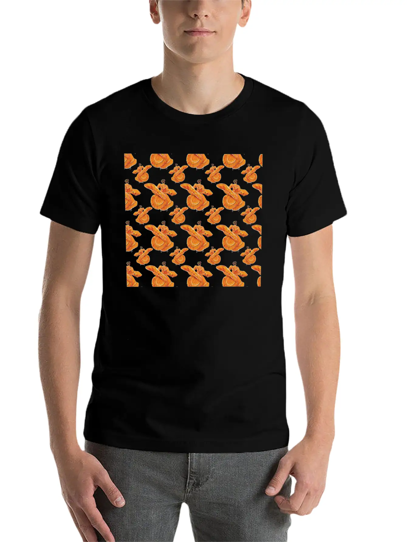 Orange Ballet Dancers Baile Folklorico Pattern Stylish Everyday T-Shirt – Unisex Basic Cotton Tee