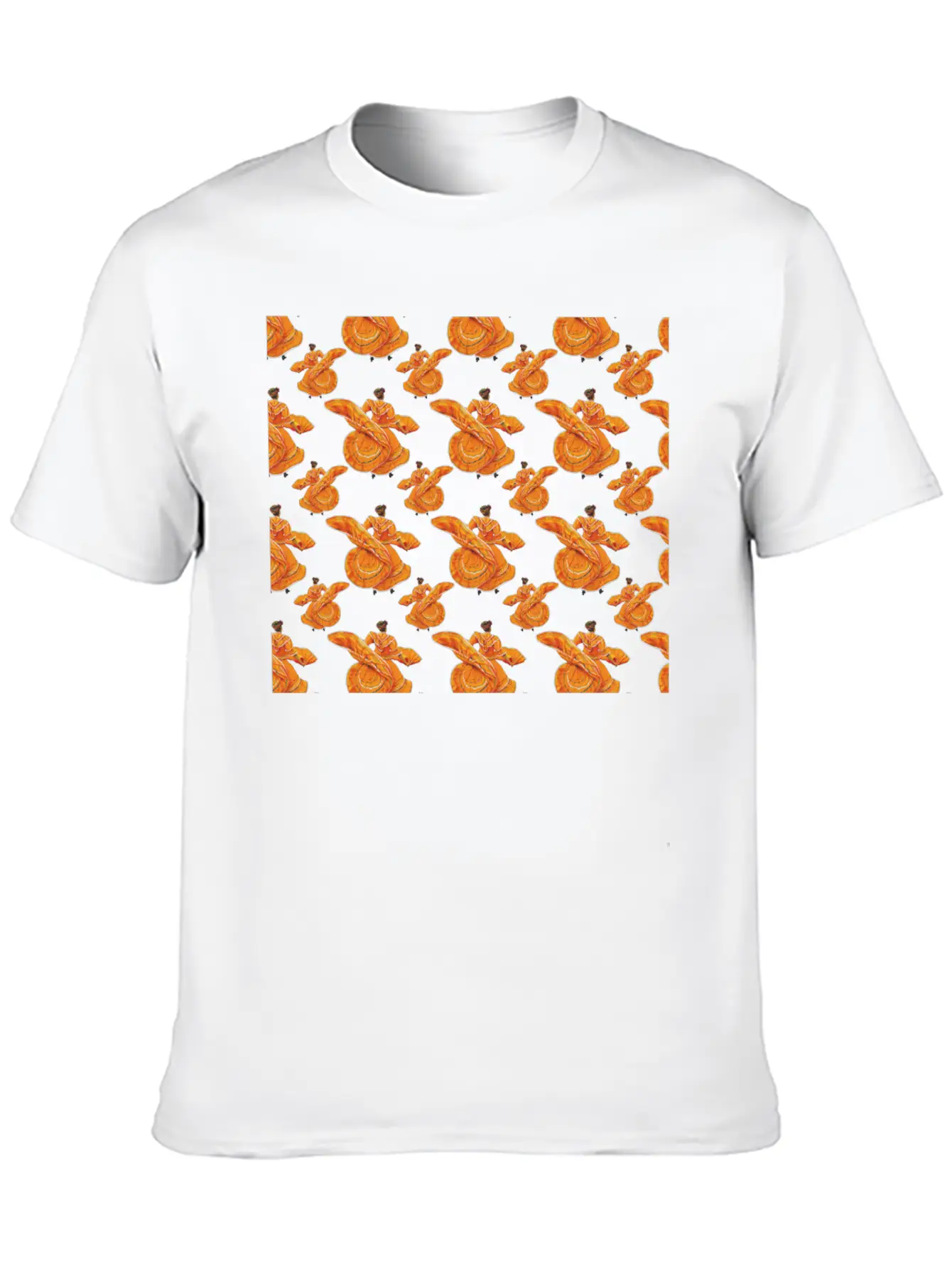 Orange Ballet Dancers Baile Folklorico Pattern Stylish Everyday T-Shirt – Unisex Basic Cotton Tee