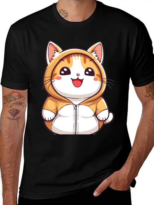 Orange Kawaii Cat In Hoodie Unisex Casual T-Shirt – Clean Design For Daily Comfort
