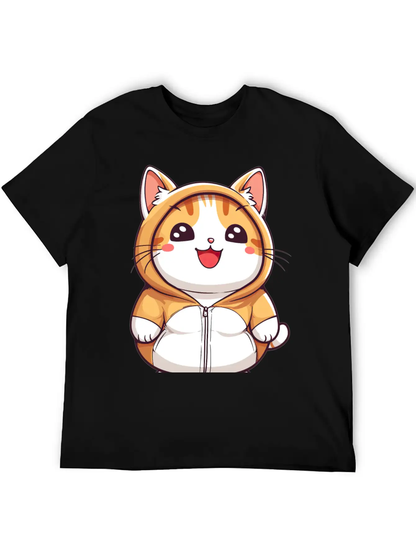 Orange Kawaii Cat In Hoodie Unisex Casual T-Shirt – Clean Design For Daily Comfort